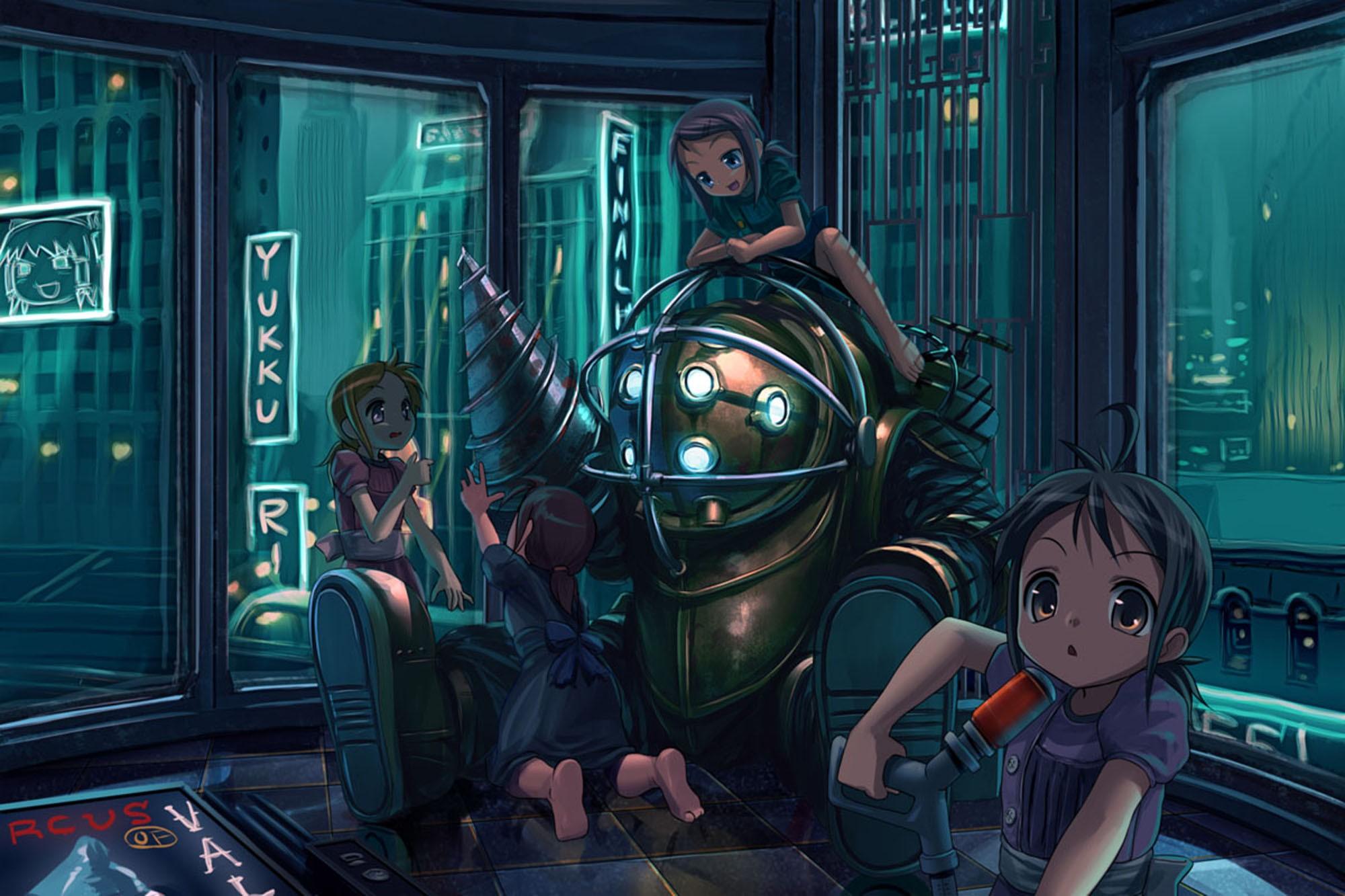 2000x1333 #video games, #Big Daddy, #BioShock, #Little Sister, #BioShock wallpaper HD Wallpaper