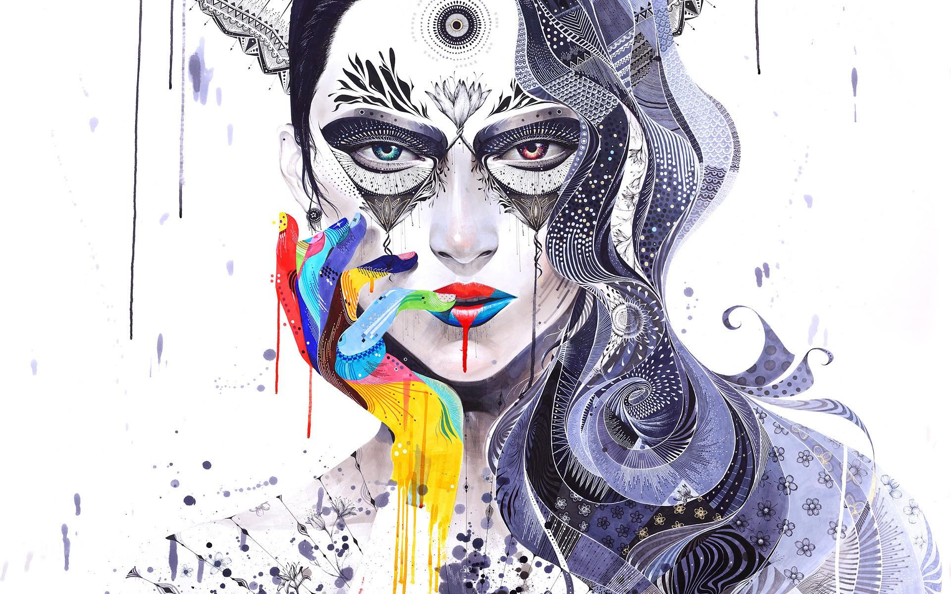 1920x1200 #closeup, #digital art, #women, #selective coloring, #colorful, # eyes, wallpaper HD Wallpaper