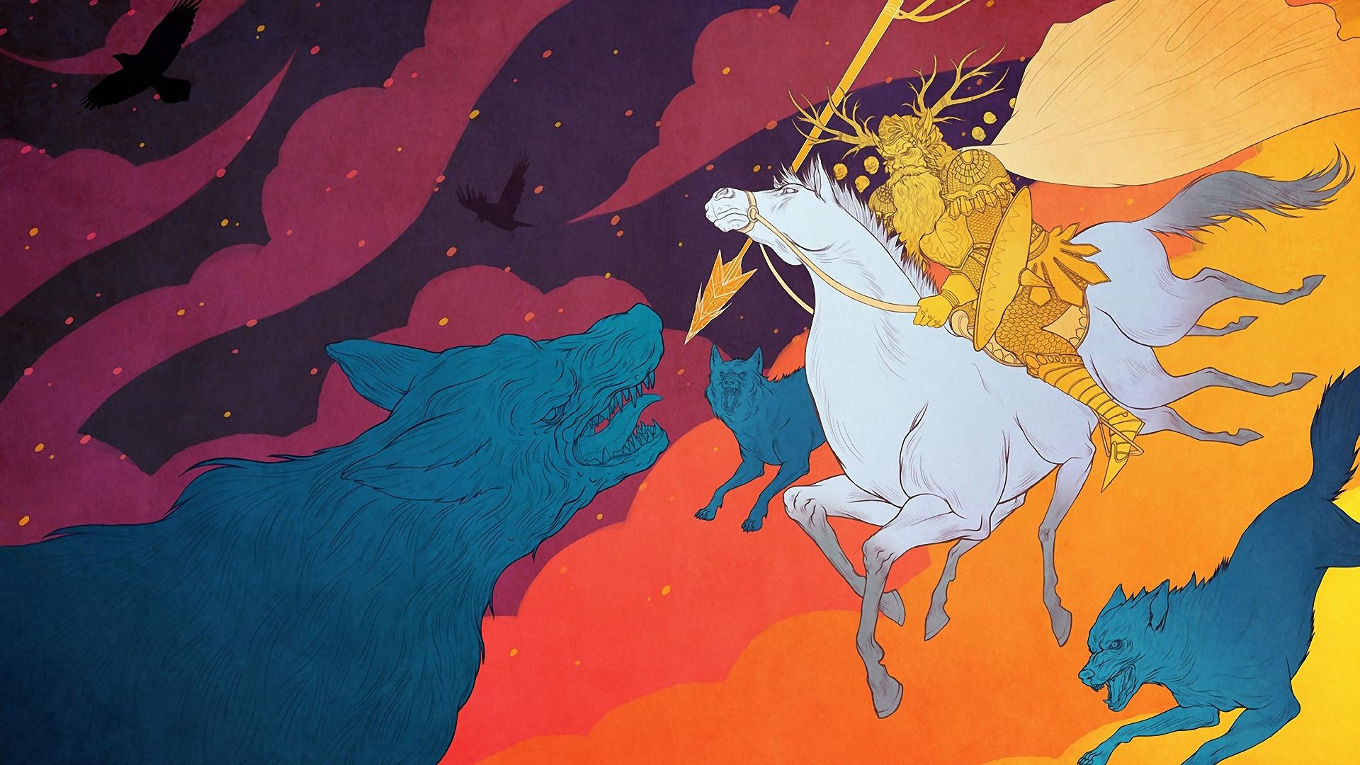1920x1080 Battle of the Gods Ragnarok Odin Fenrir wallpaperx1080