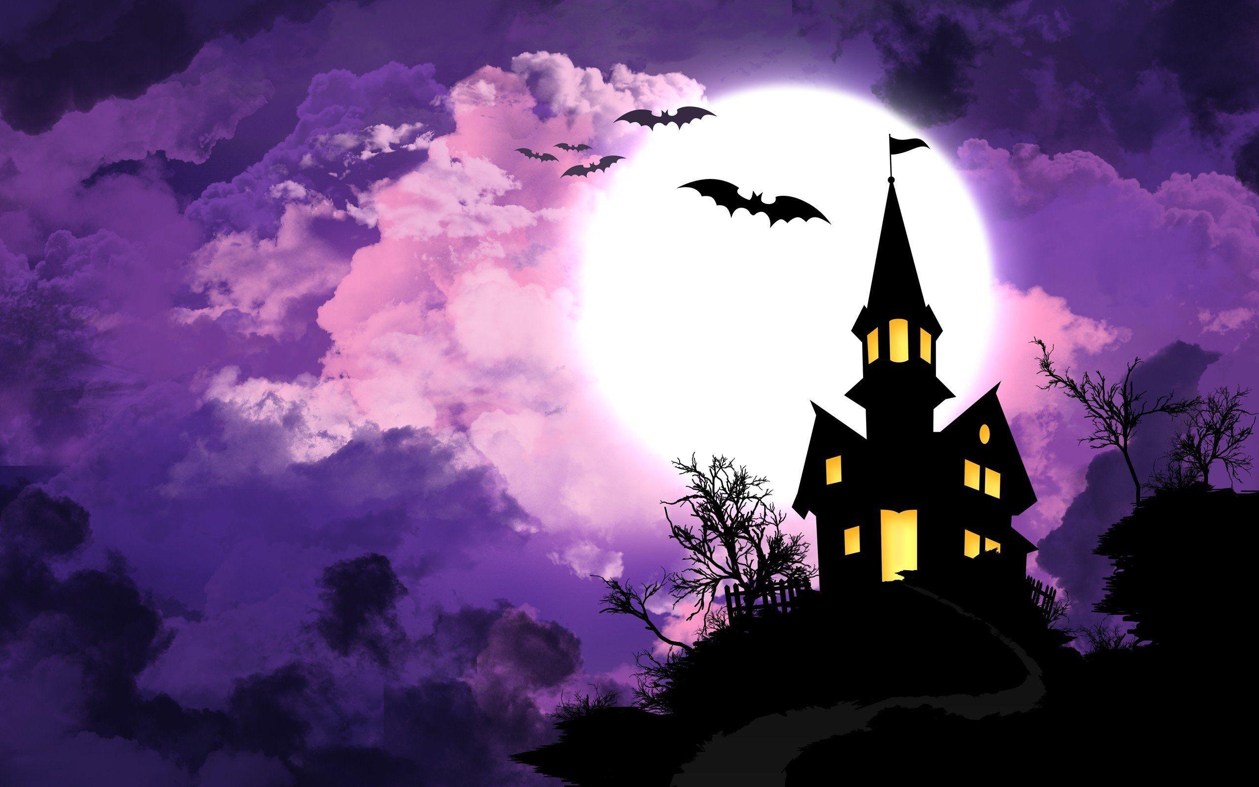 2560x1600 Halloween Scary House In The Moonlight HD Wallpaper Background High Quality