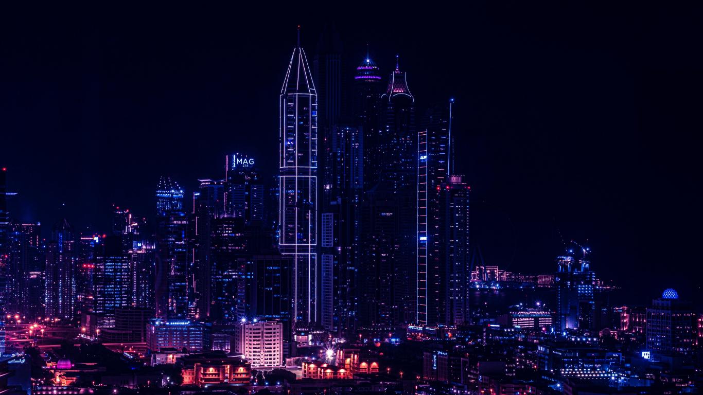 1366x768 Download 1366x768 wallpaper city, night, lights of buildings, cityscape, tablet, laptop, 1366x768 HD image, background, 23571