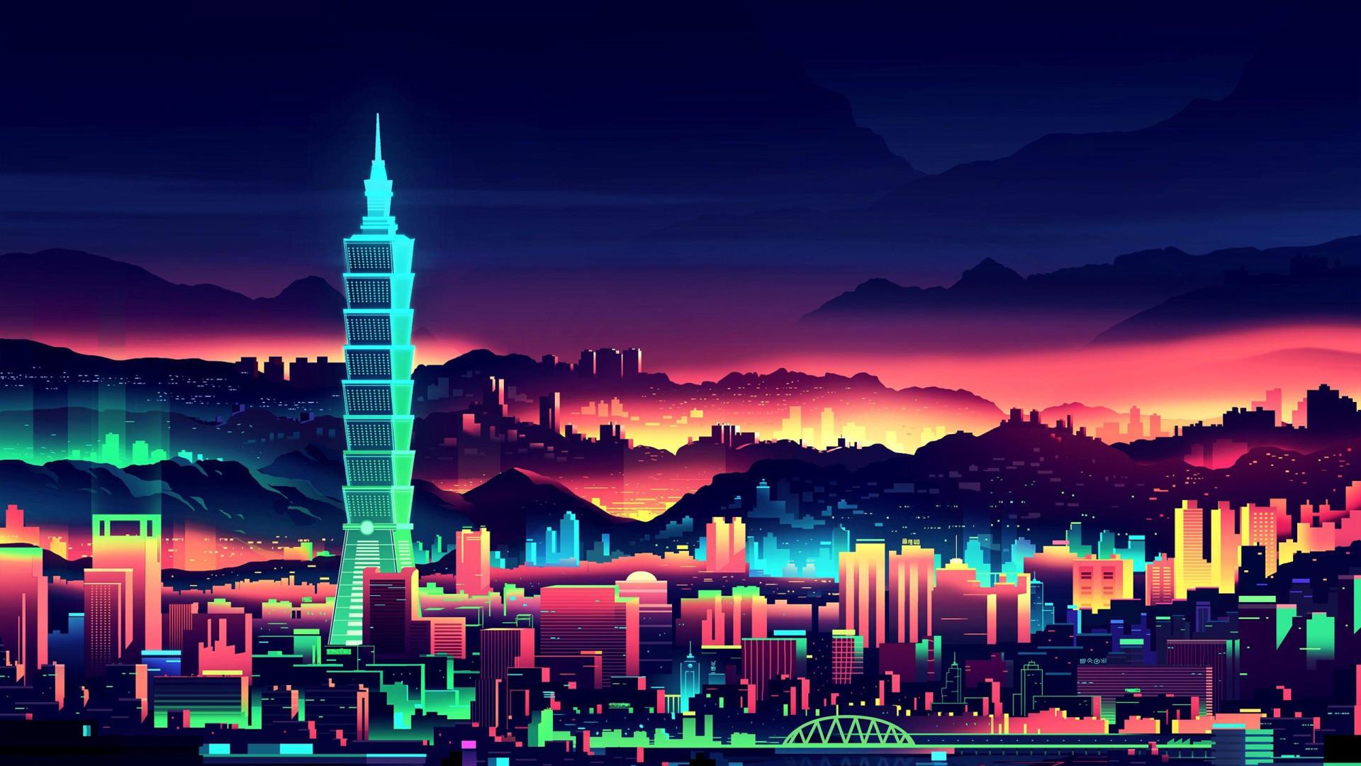 1920x1080 Vaporwave City Night 1080P Laptop Full HD Wallpaper, HD Artist 4K Wallpaper, Image, Photo and Background