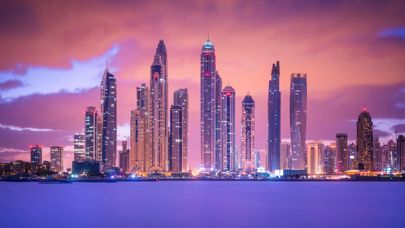 1366x768 Download 1366x768 wallpaper buildings, cityscape, city, night, lights, tablet, laptop, 1366x768 HD image, background, 7749