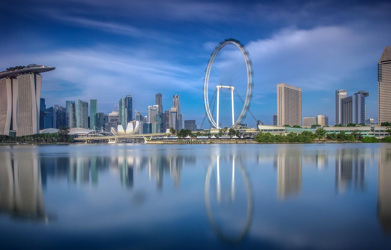 1332x850 Wallpaper reflection, day, Singapore, Ferris wheel image for desktop, section город