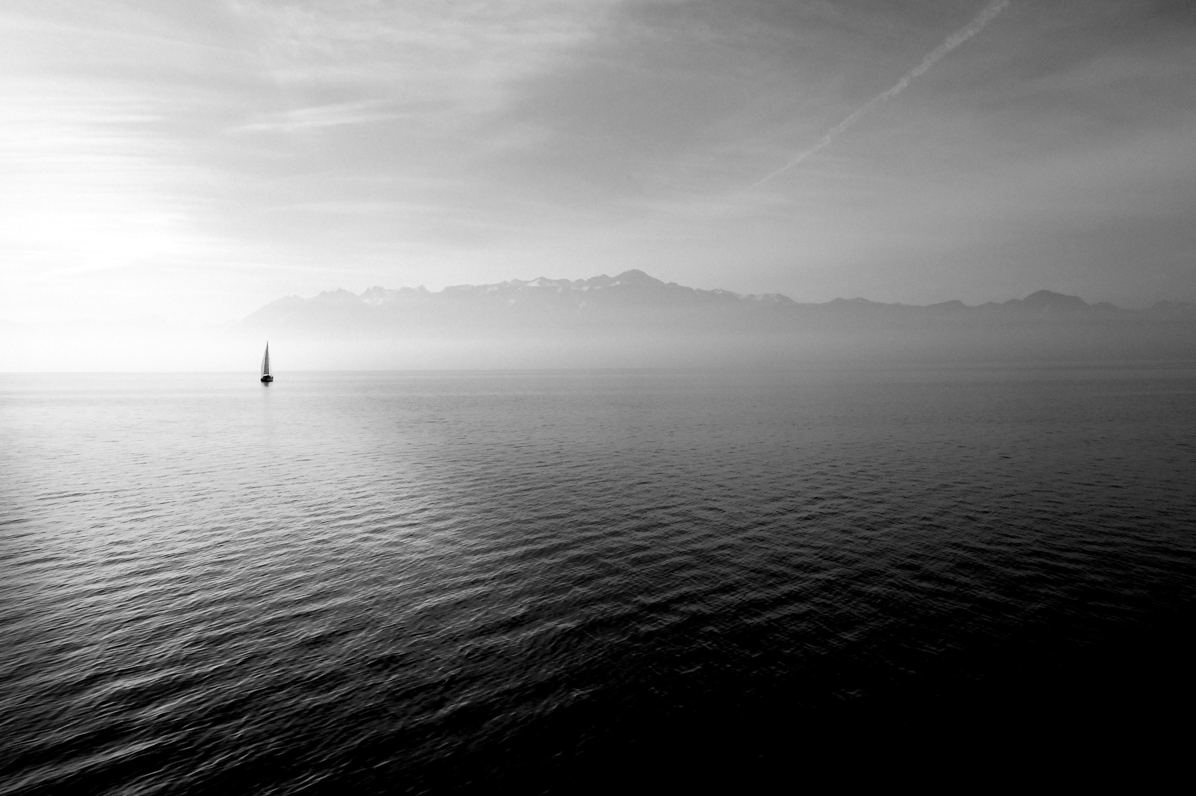4000x2664 4000x2664 amazing wallpaper, Free , black and white, sailboat, sail, ripple, desktop background, desktop background, sailing, sea, horizon, ship, boat, haze, mist, ocean, fog, wallpaper, wallpaper, water, desktop wallpap