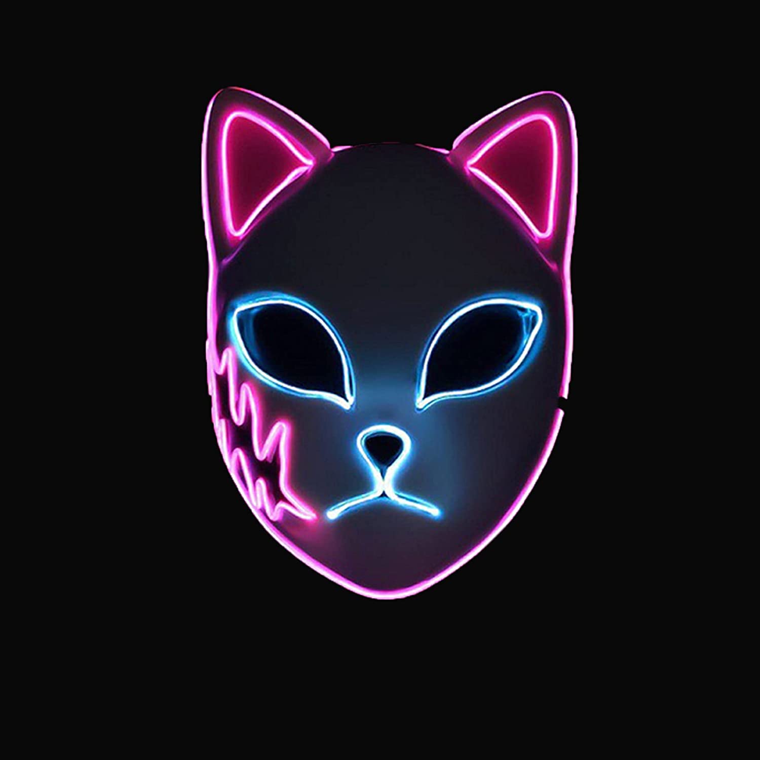 1500x1500 Demon Slayer Mask LED Halloween Fox Mask Light Up Glowing Japanese Anime Demon Slayer Cosplay Cat Mask for Halloween (pink) : Clothing, Shoes & Jewelry