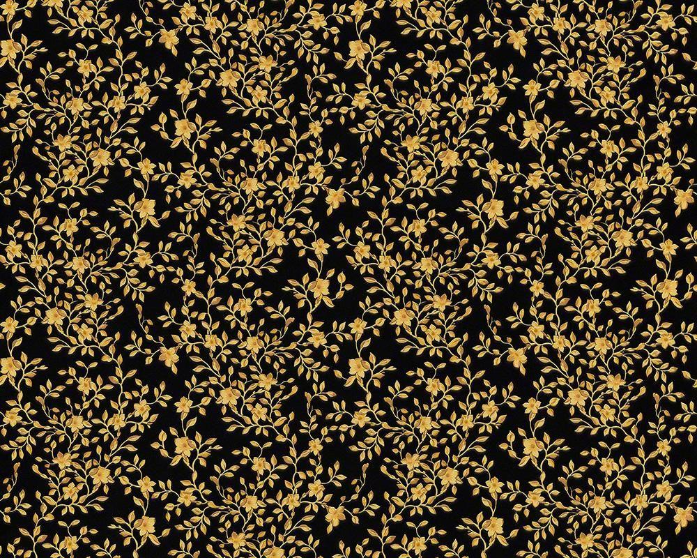 1000x800 Versace Tiny Gold Flowers On Black Wallpaper. Non Woven. Versace
