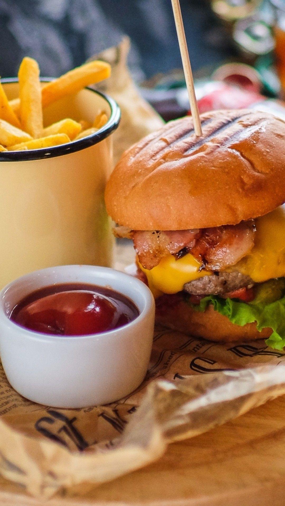 1080x1920 Download 1080x1920 Hamburger, French Fries, Ketchup, Fast Food