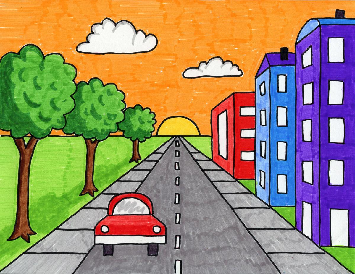 1200x927 City with One Point Perspective Tutorial