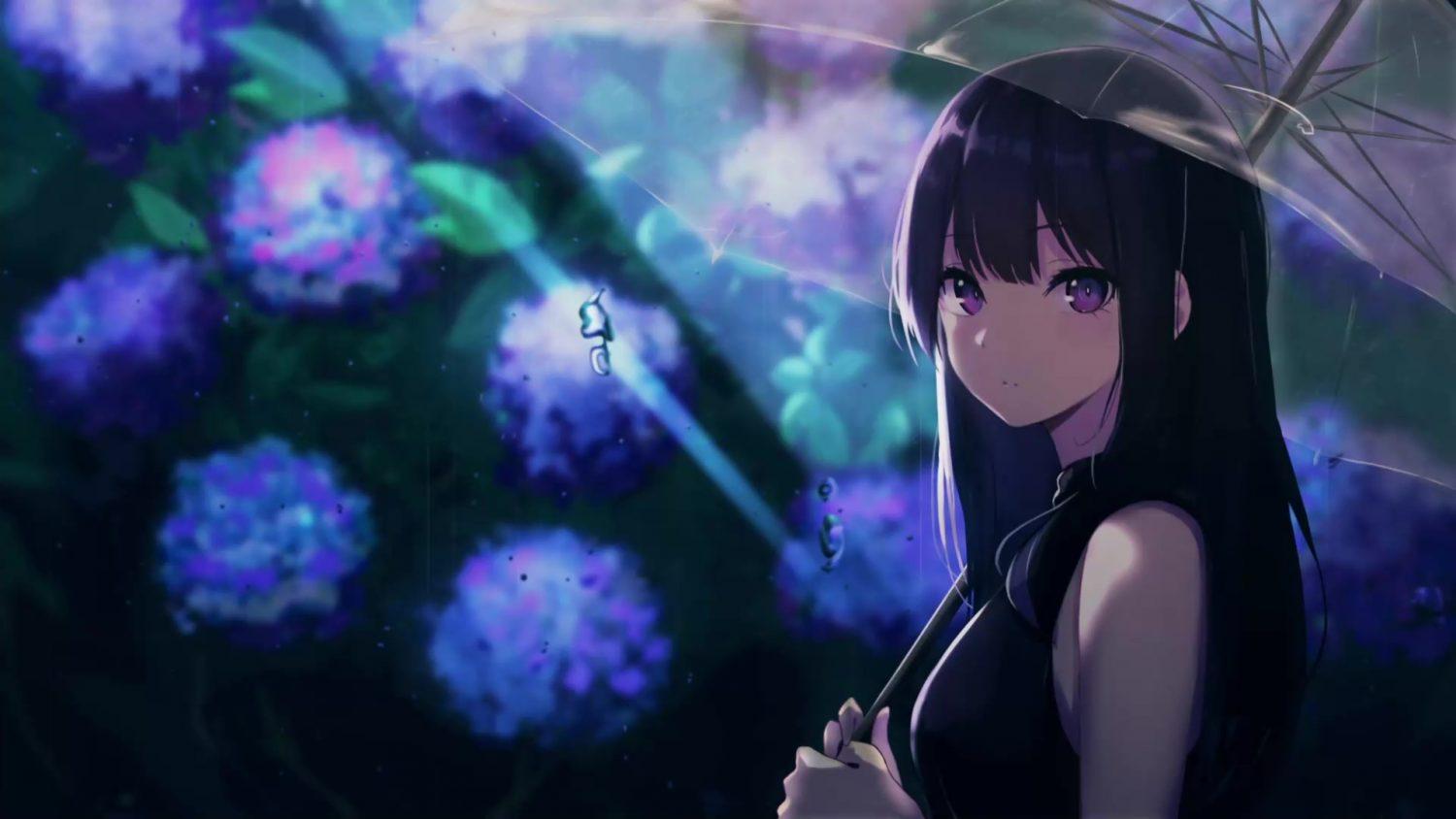 1500x844 Beautiful Anime Girl Under Umbrella Live Wallpaper