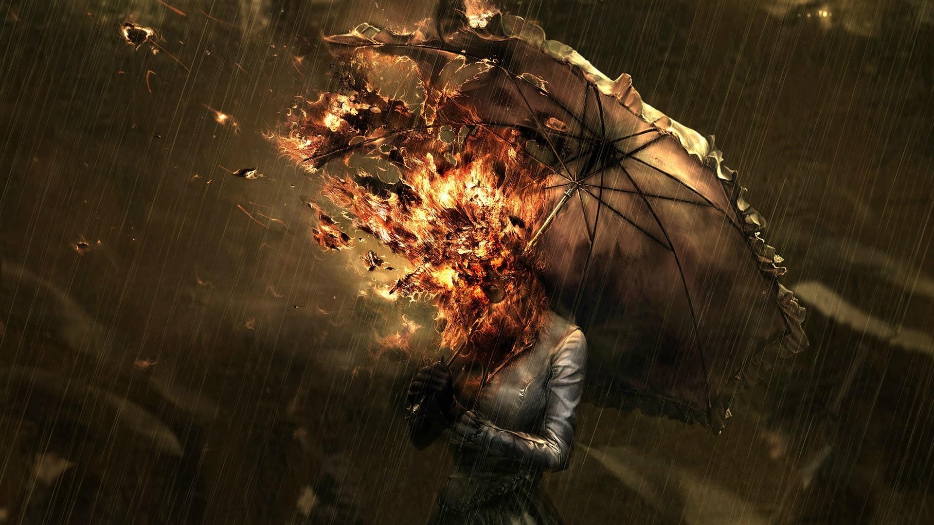 1920x1080 night, reflection, umbrella, spontaneous combustion, darkness, screenshot, computer wallpaper HD Wallpaper