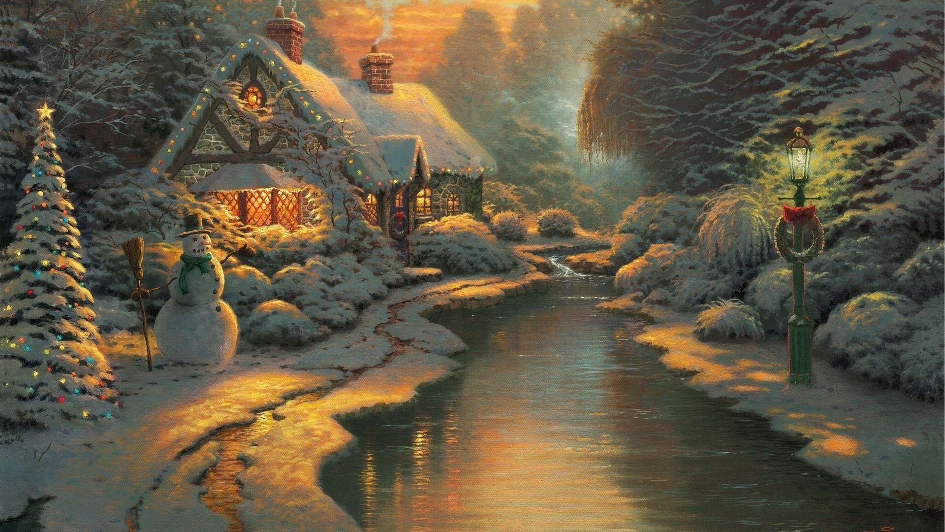 1920x1080 1920x Christmas Cottage Wallpaper Thomas Kinkade
