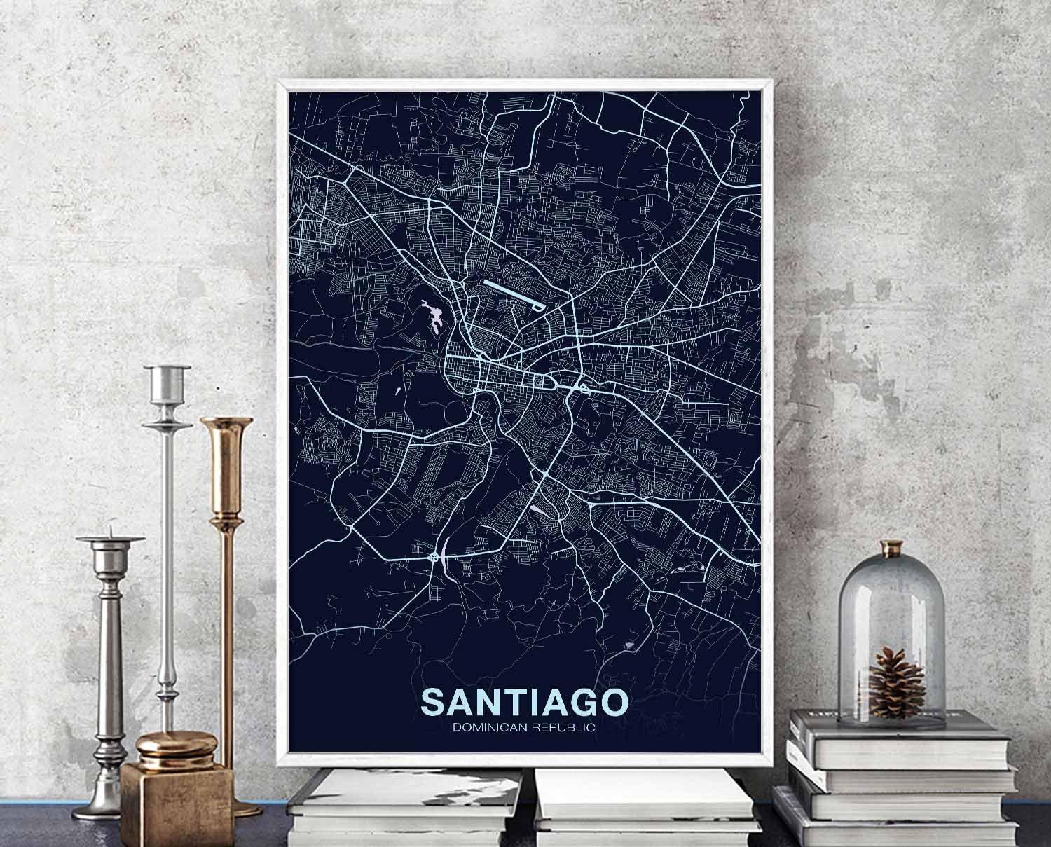 1500x1209 SANTIAGO Dominican Republic poster color Hometown City Print Modern Home Decor Office Decoration Wall Art Dorm Bedroom Gift
