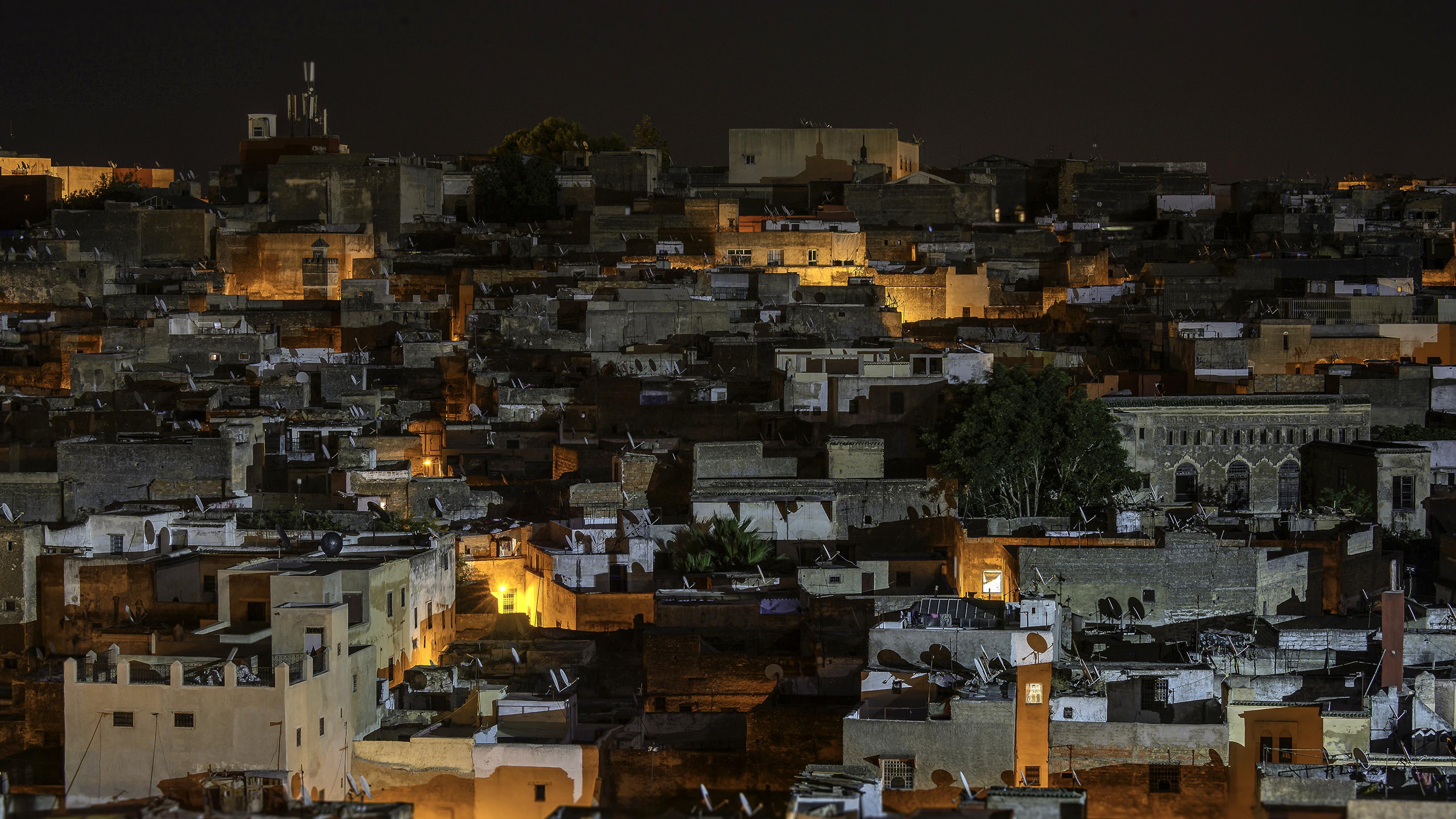 3840x2160 Desktop Wallpaper Morocco Fez Night Houses Cities 3840x2160