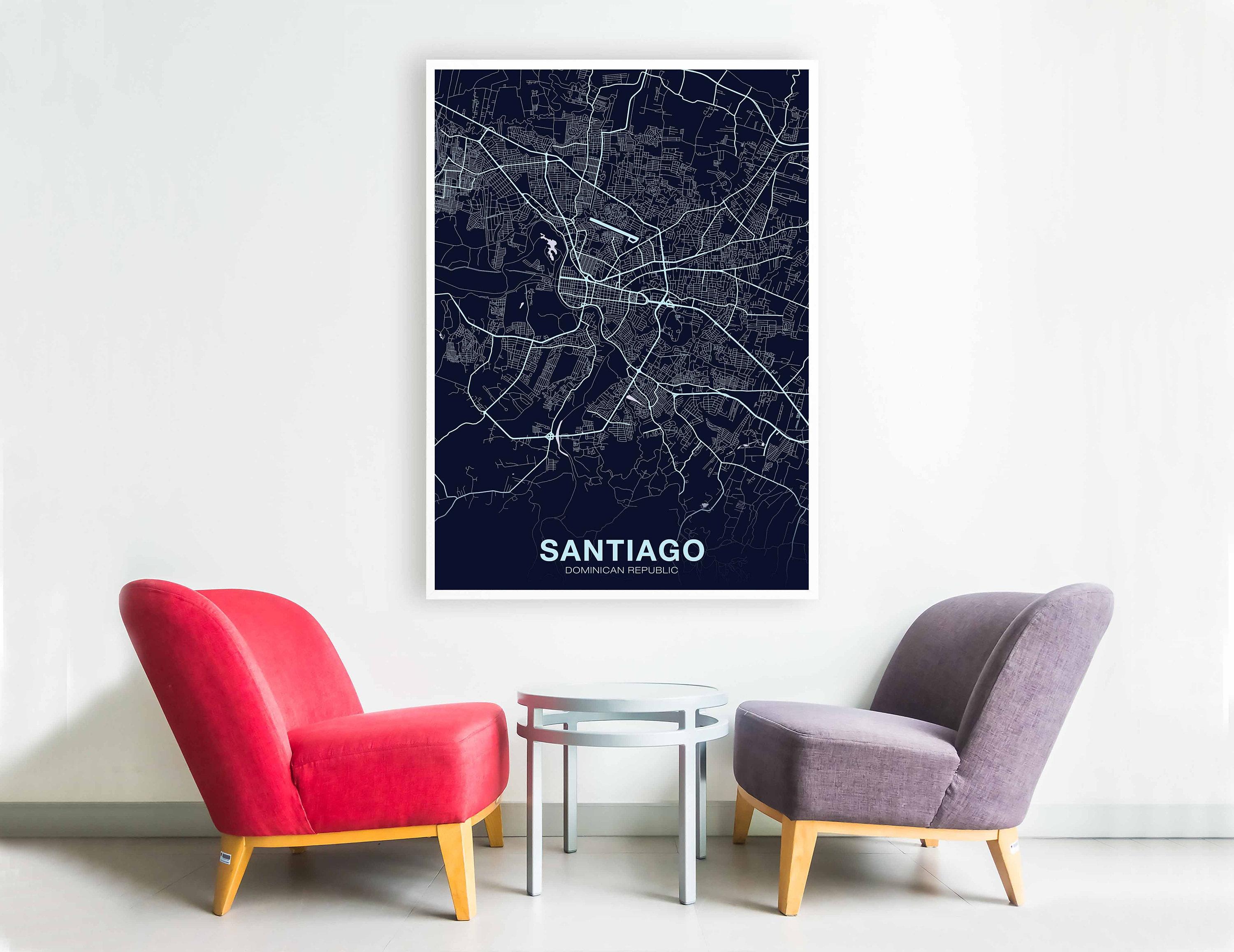 3000x2314 SANTIAGO Dominican Republic poster color Hometown City Print Modern Home Decor Office Decoration Wall Art Dorm Bedroom Gift