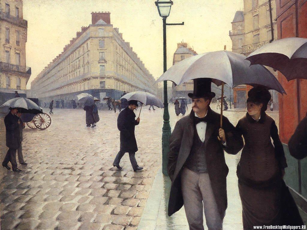 1024x768 Paris: A Rainy Day Art Wallpaper