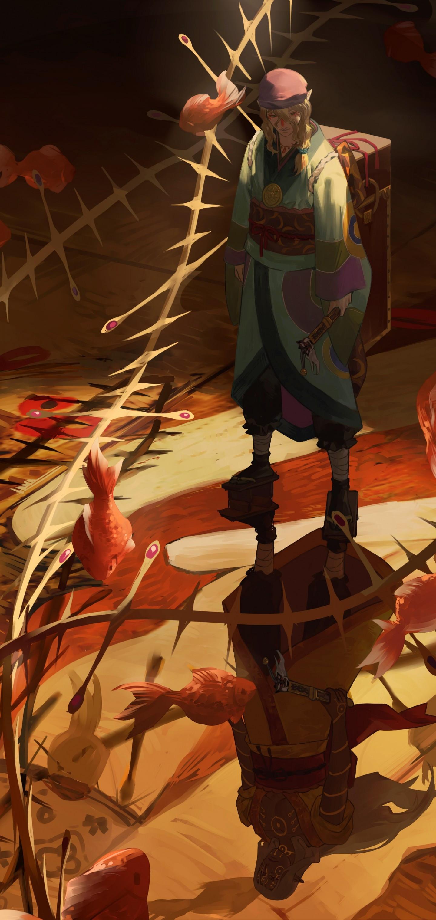 1440x3040 Download 1440x3040 Kusuriuri, Mononoke, Pointy Ears, Knife, Japanese Clothes, Backpack Wallpaper for Samsung Galaxy Note Plus & S10 Plus