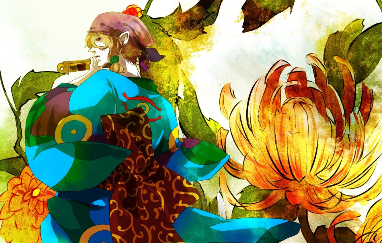 1332x850 Wallpaper flowers, art, guy, kimono, bow, Mononoke, Kusuriuri image for desktop, section прочее