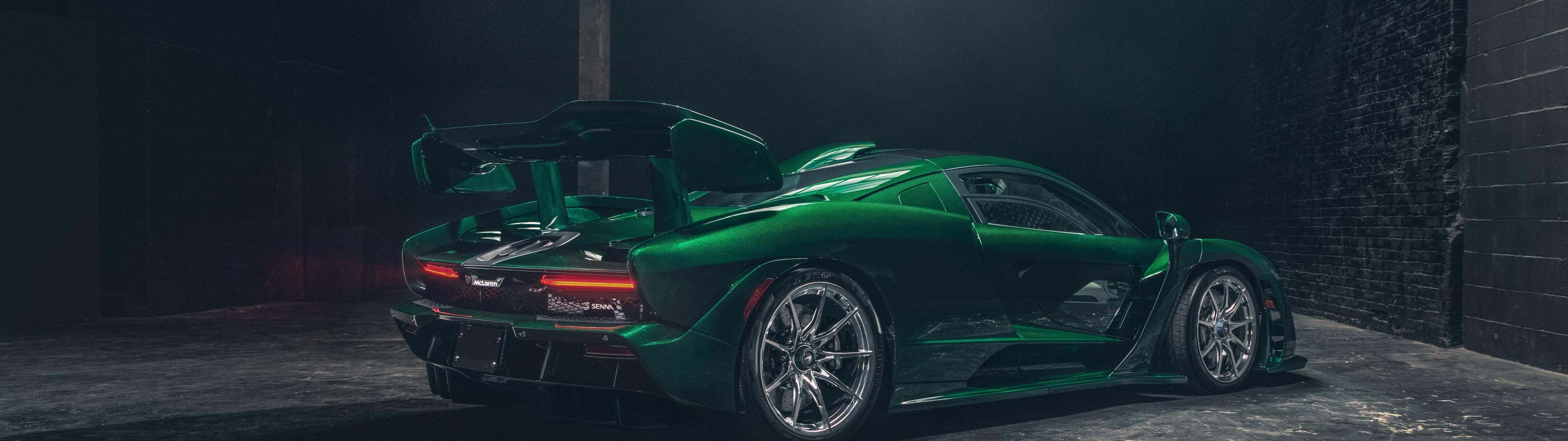 3840x1080 Download 3840x1080 Mclaren Senna Emerald Green, Side View, Supercars Wallpaper