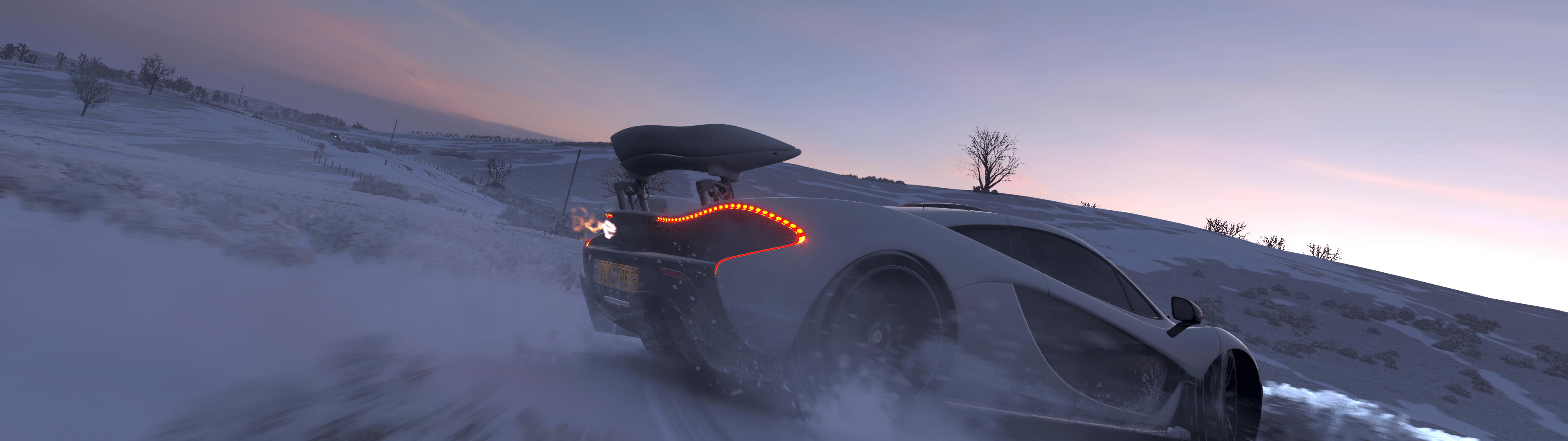 3840x1080 Download 3840x1080 Forza Horizon Mclaren P Drift, Snow, Clear Sky, Supercars Wallpaper