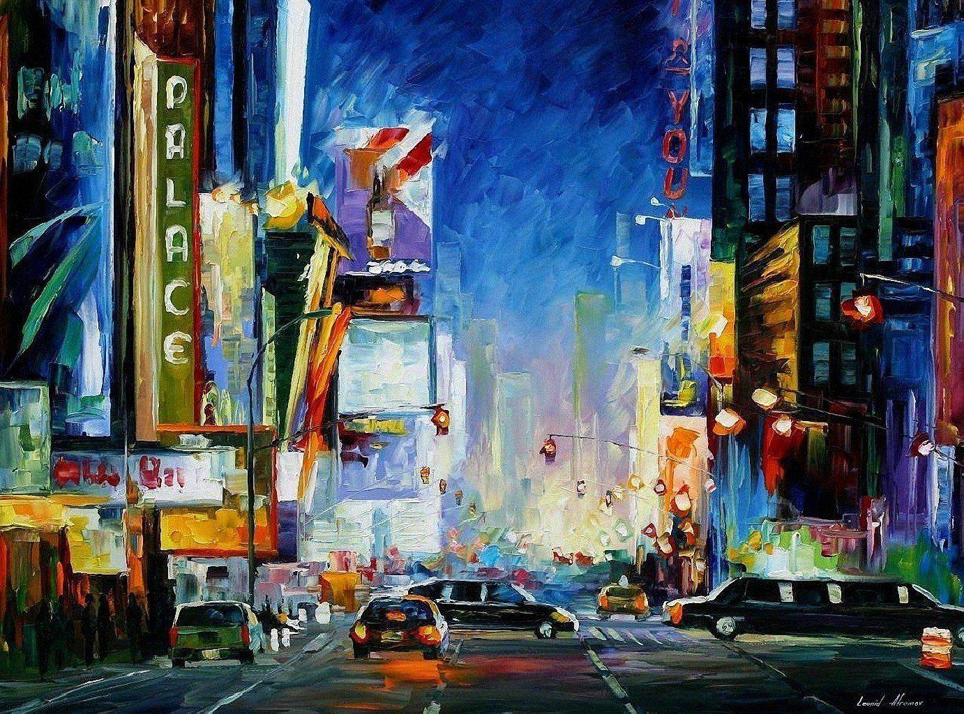 1382x1024 Leonid Afremov, Cityscape, Painting HD Wallpaper / Desktop