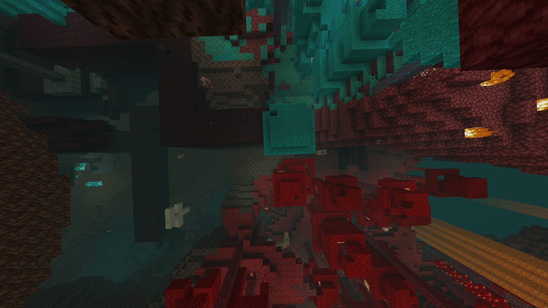 1920x1080 Normal Nether, Soul Sand Valley, Warped Forest, Crimson Forest, and a Nether Fortress in the same place!