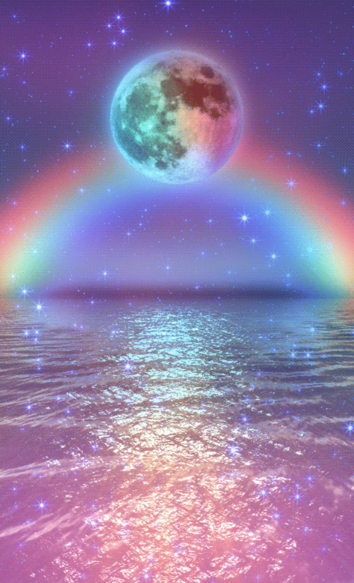 1242x2042 Moonlight And Rainbow Wallpaper