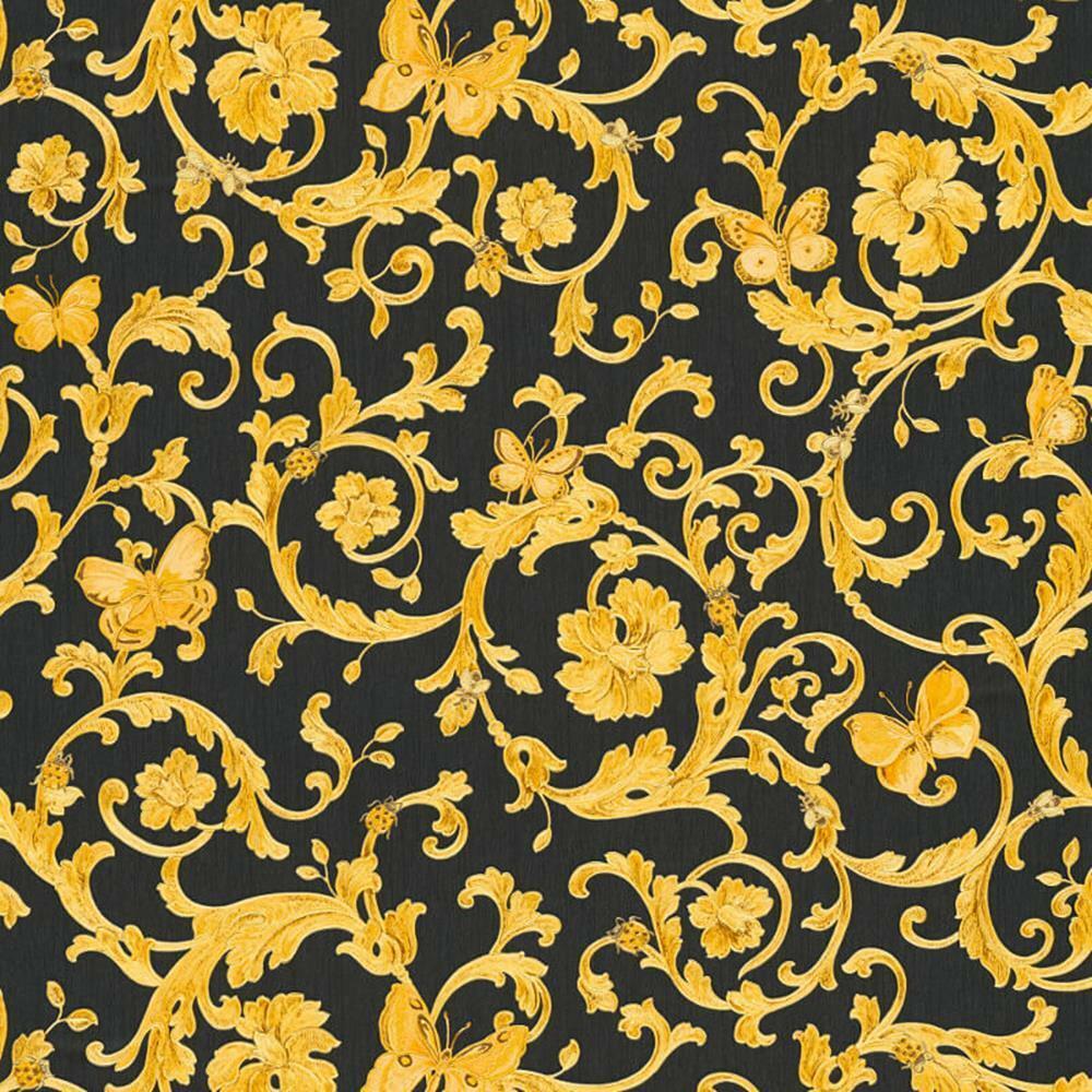 1000x1000 Versace Butterflies Bees Ladybirds Black Gold as Creation Wallpaper online