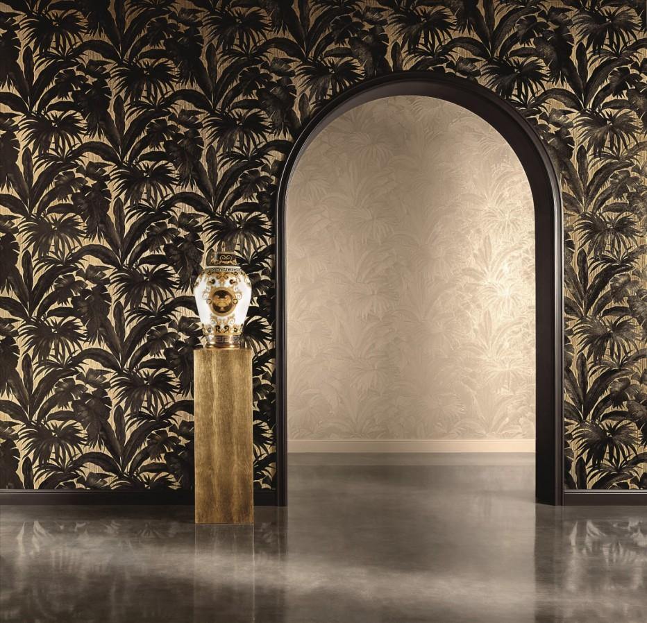 932x898 96240 1 Brass Gold Black Banana Leaf Palm Leaves Wallpaper