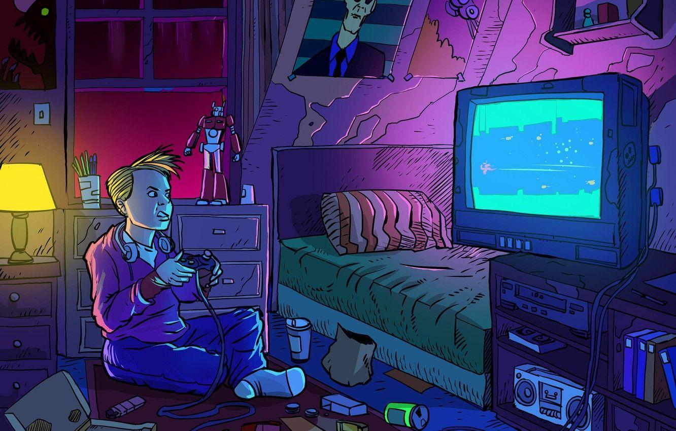 1332x850 Retro Room PC Wallpaper