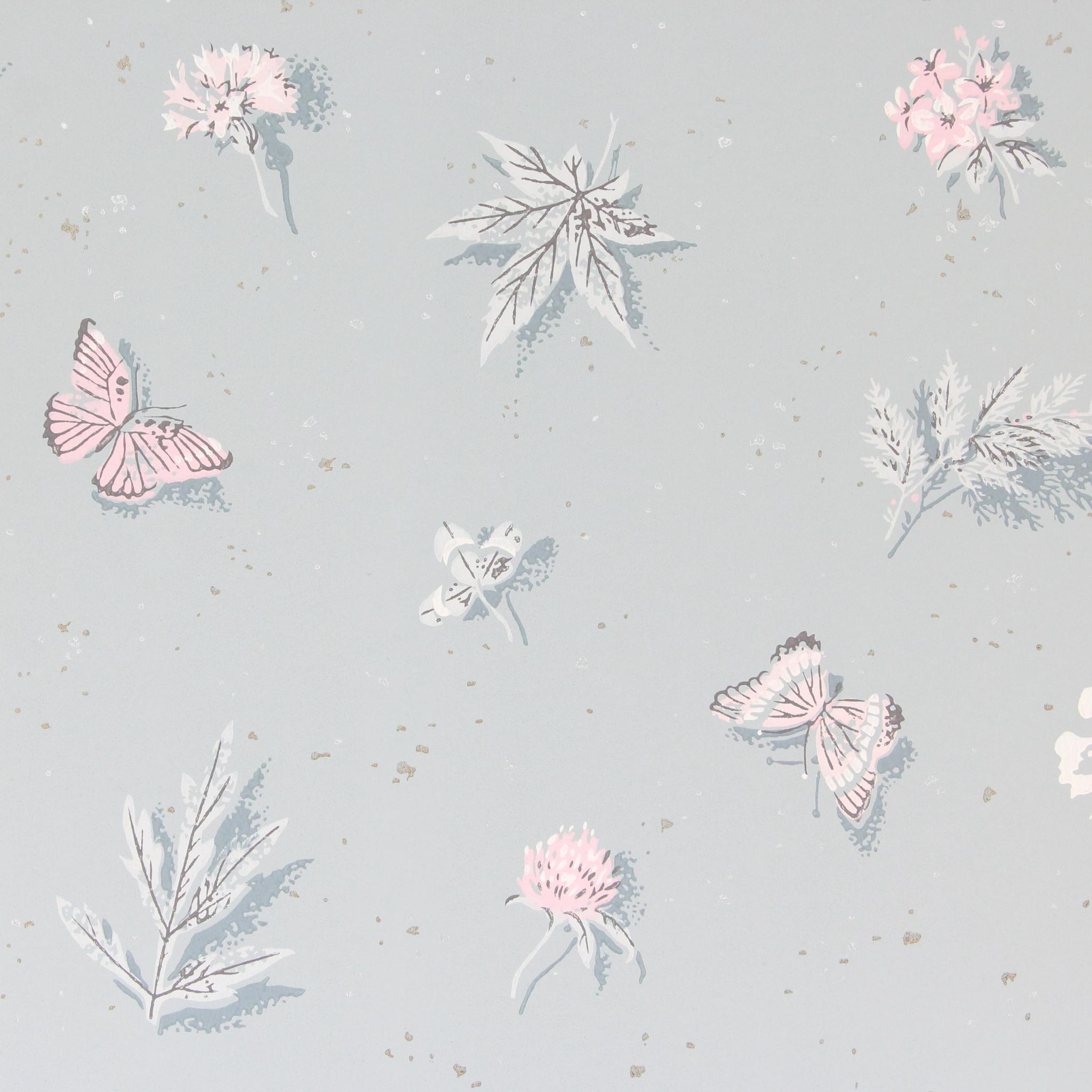 2048x2048 1950s Vintage Wallpaper Pink Butterflies on Blue's Vintage Wallpaper