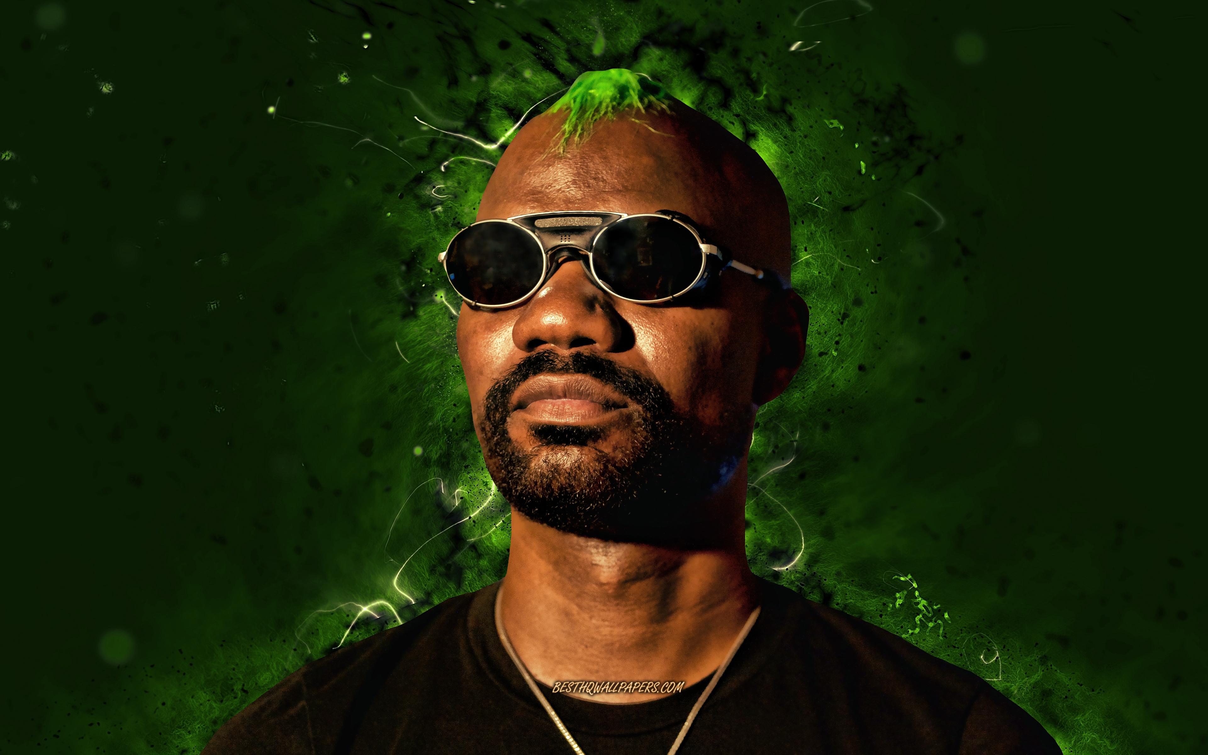 3840x2400 Download wallpaper Green Velvet, 4k, american singer, music stars, green neon lights, american celebrity, Curtis Alan Jones, superstars, Green Velvet 4K for desktop with resolution 3840x2400. High Quality HD picture wallpaper