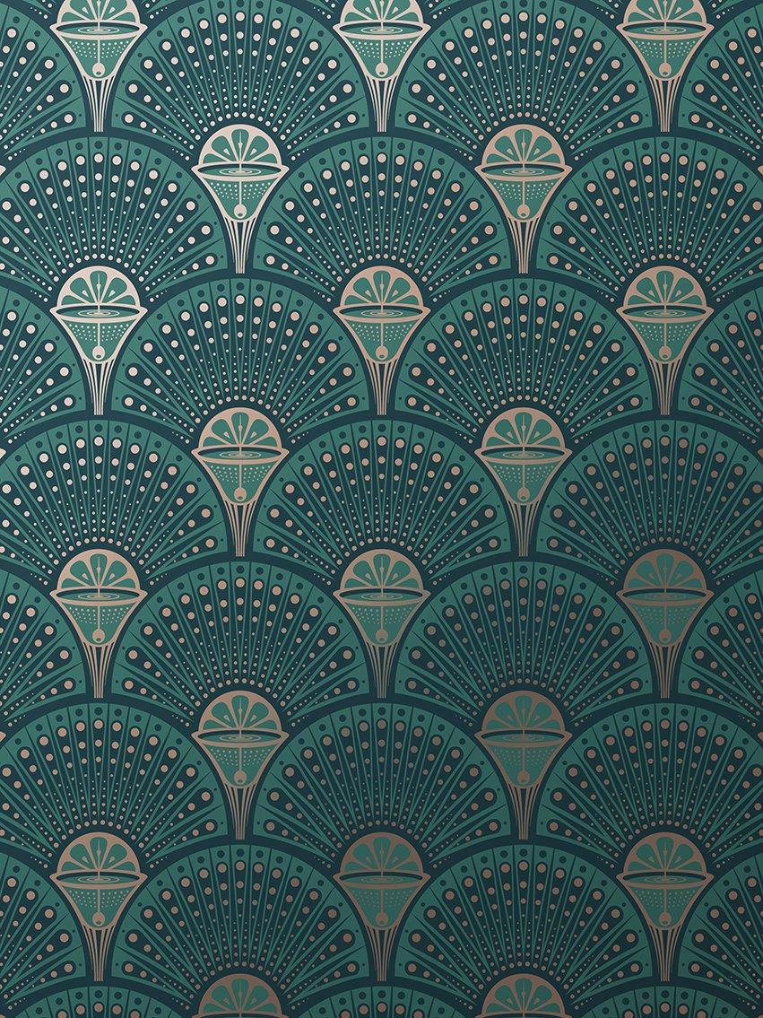 851x1135 Deco Martini 'Green Gold' Metallic Wallpaper