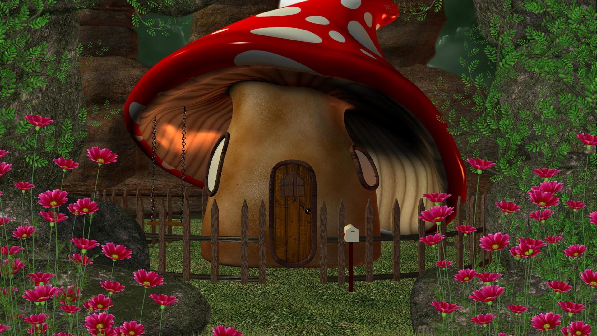 1920x1080 Mushroom House in the Forest HD Wallpaper