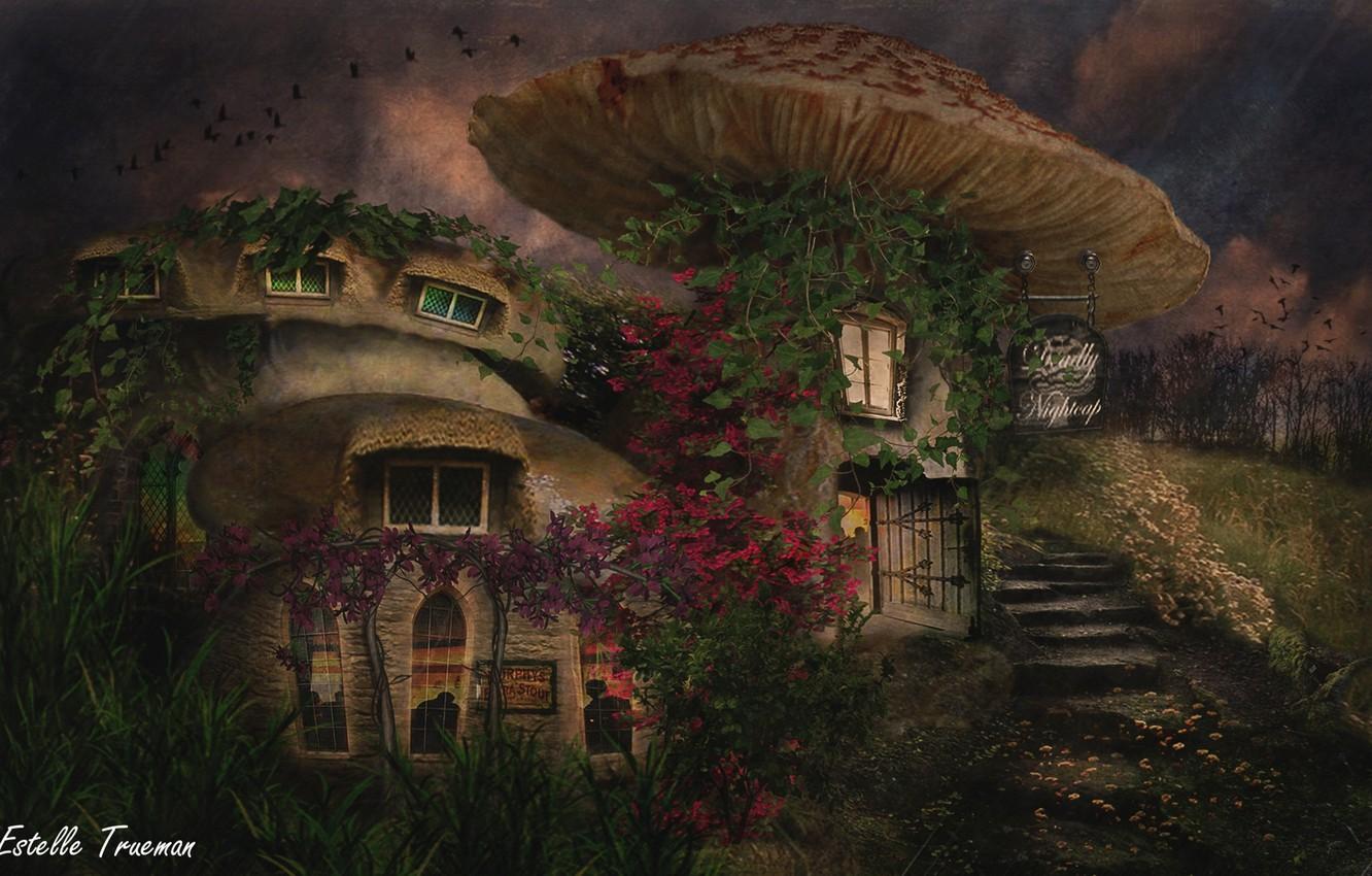 1332x850 Wallpaper mushrooms, mushroom, houses image for desktop, section рендеринг