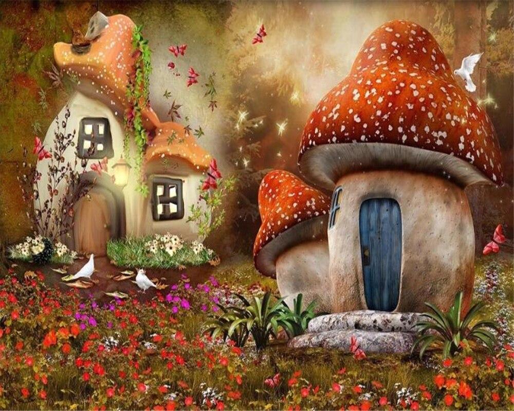 1000x800 beibehang Wallpaper mural custom living room bedroom fairy tale world mushroom house children's room 3D mural TV background wall. Wallpaper