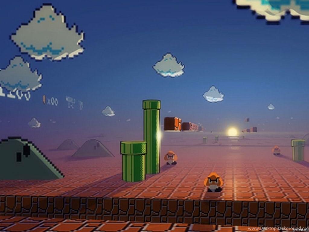 1024x768 Sunset In 3D Mushroom Kingdom Desktop Background