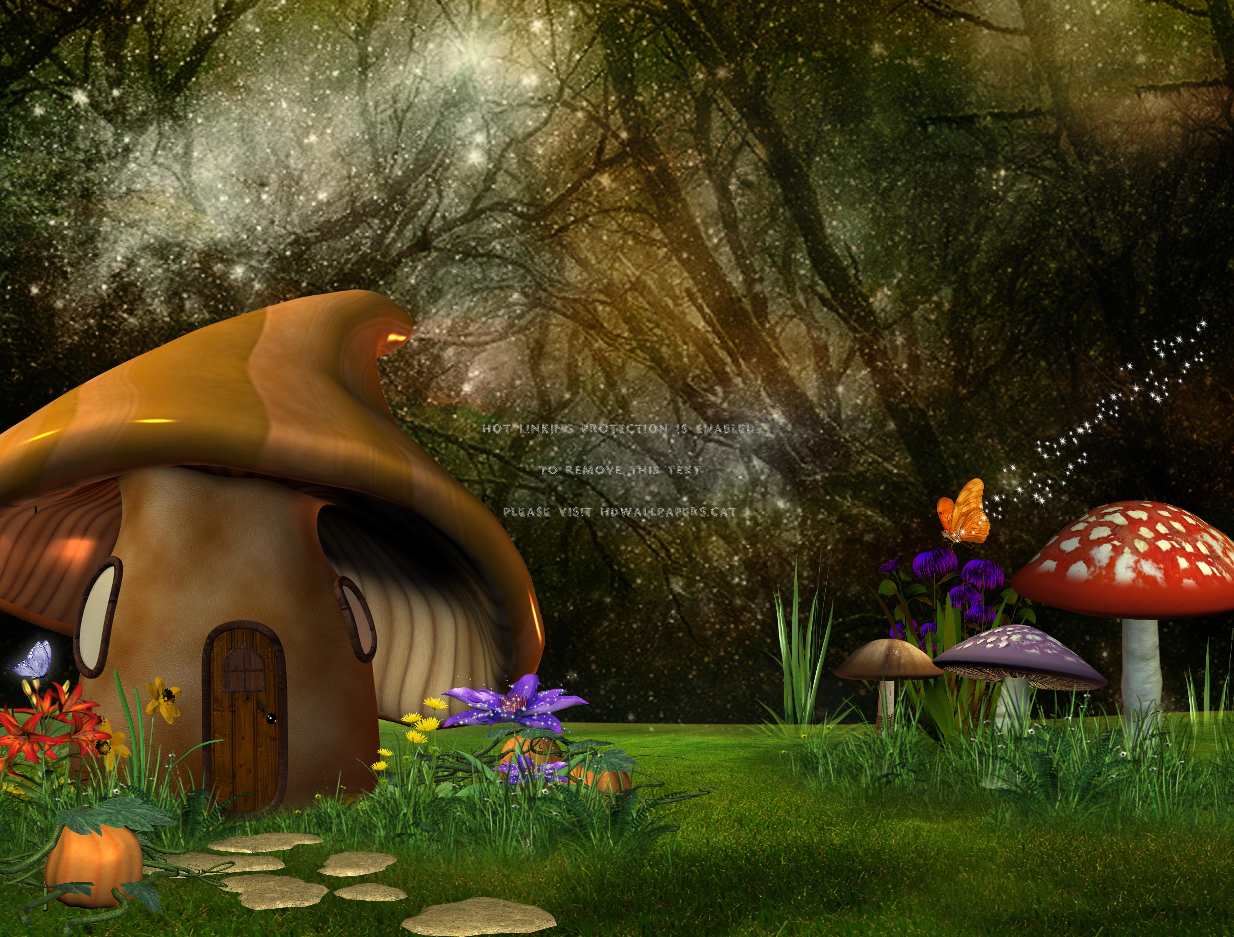 4096x3112 cute mushroom house premade bright leaves