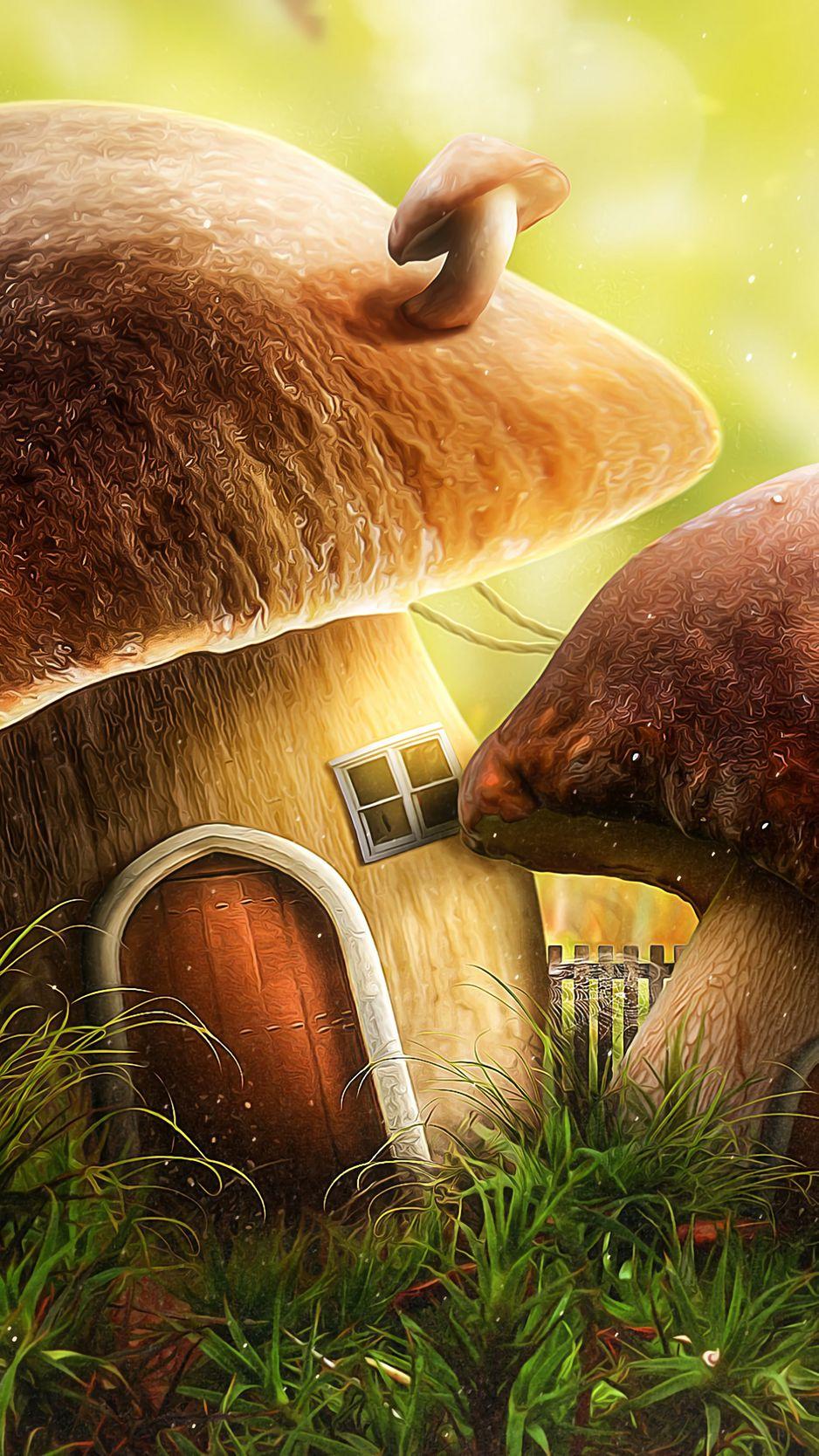 938x1668 Download Wallpaper 938x1668 Mushroom, House, Door, Art Iphone 8 7 6s 6 For Parallax HD Background