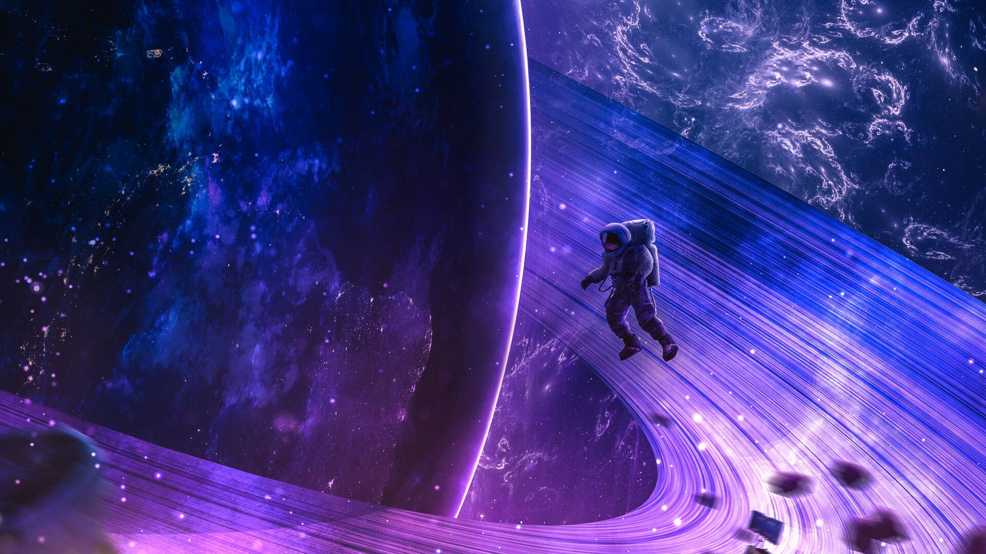 3840x2160 Astronaut Near Planetary Ring 4K Wallpaper, HD Space 4K Wallpaper, Image, Photo and Background