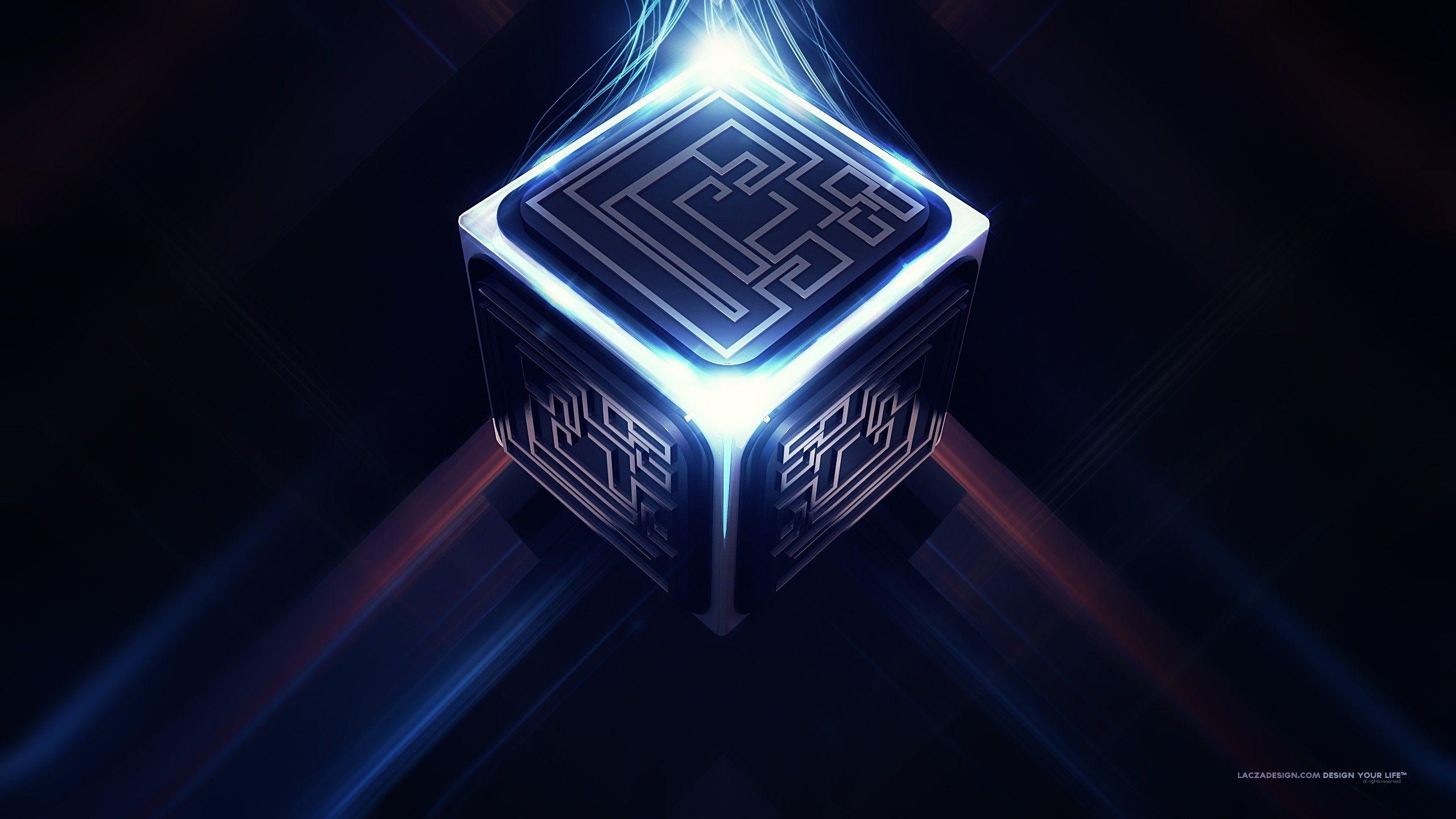 2560x1440 cube, digital art, Lacza, futuristic, abstract, glowing