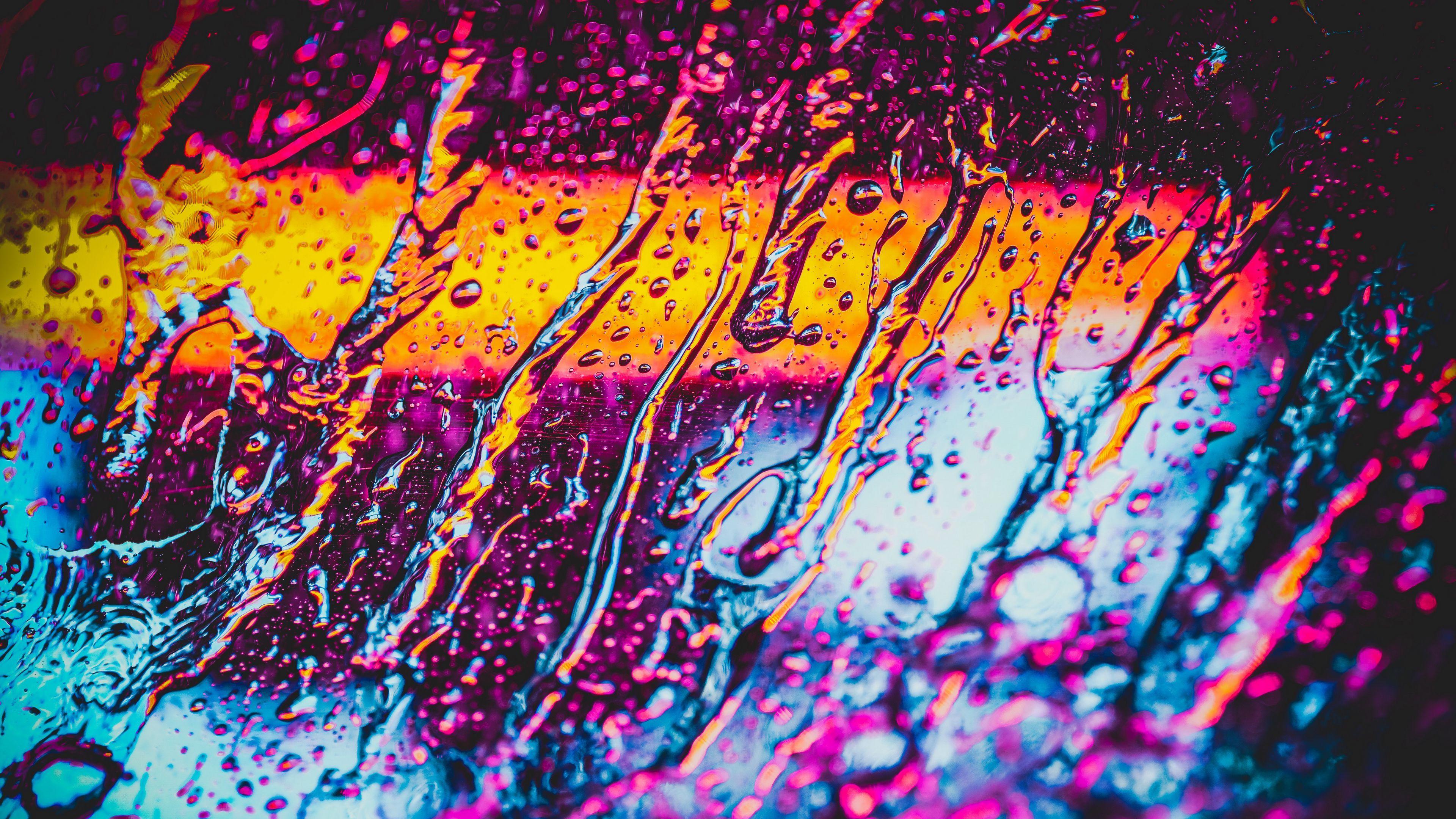 neon city rain drops wallpaper 4k