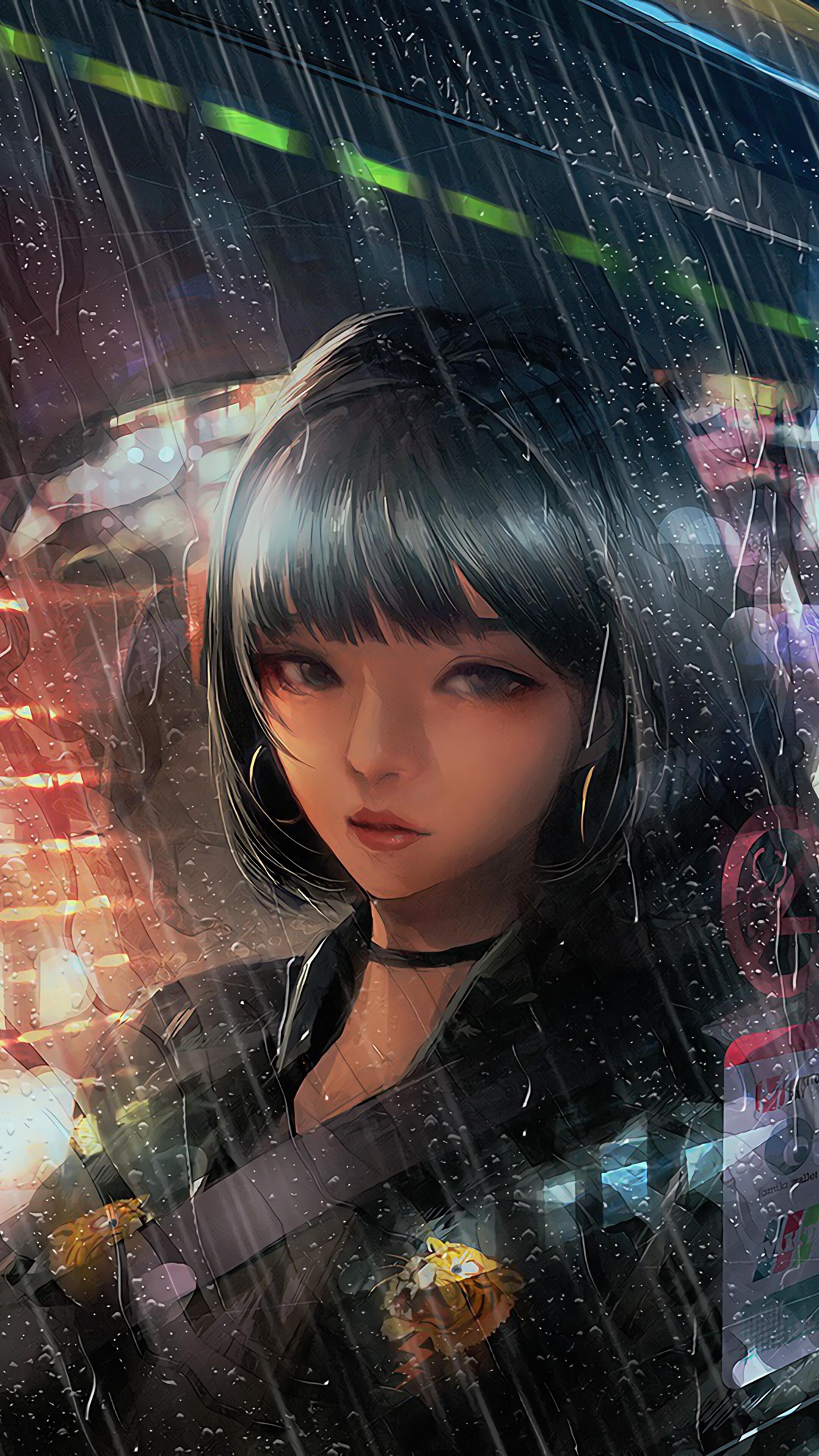 2160x3840 Anime, Girl, Car, Raining, 4K phone HD Wallpaper, Image, Background, Photo and Picture HD Wallpaper