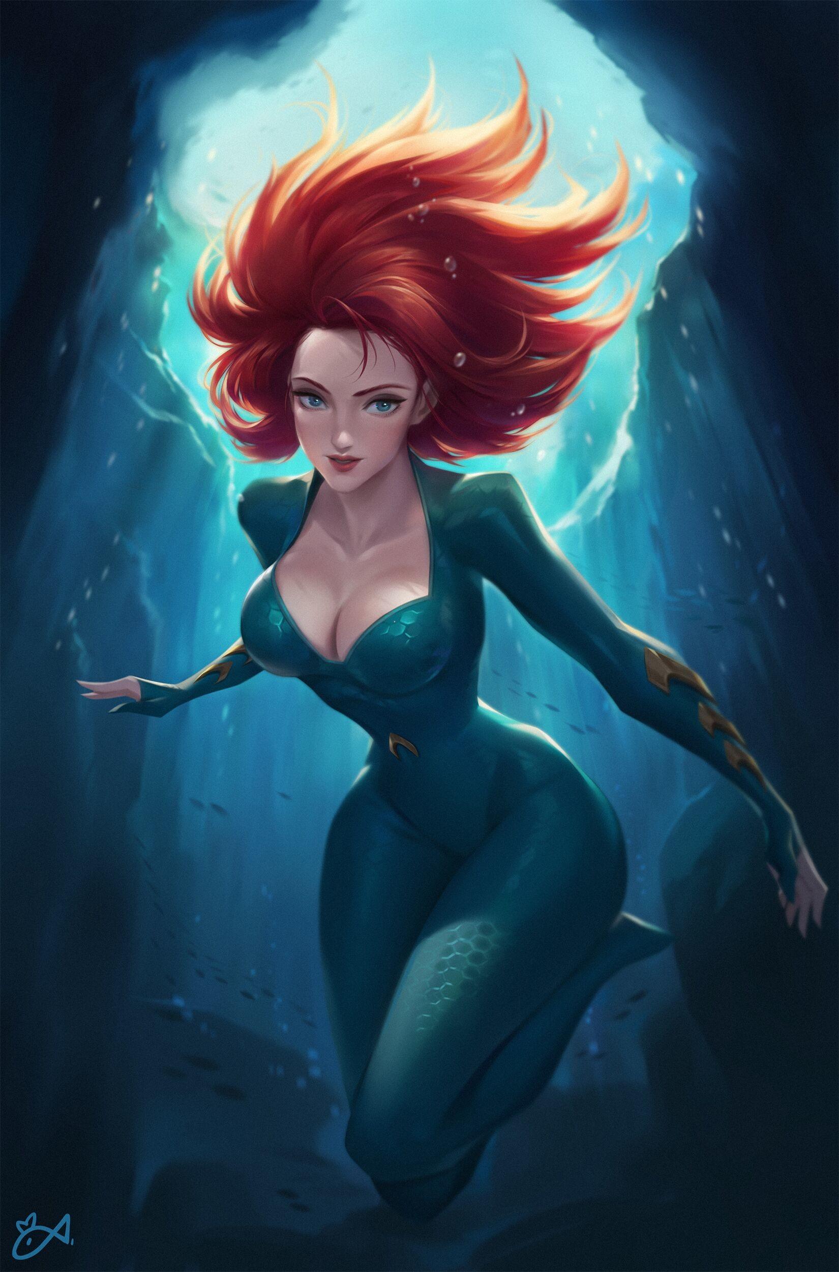 1650x2500 Mera Aquaman Justice League DC Comics Anime Girls Women Redhead Blue Eyes Underwater Deep Sea Sea Lo Wallpaper:1650x2500