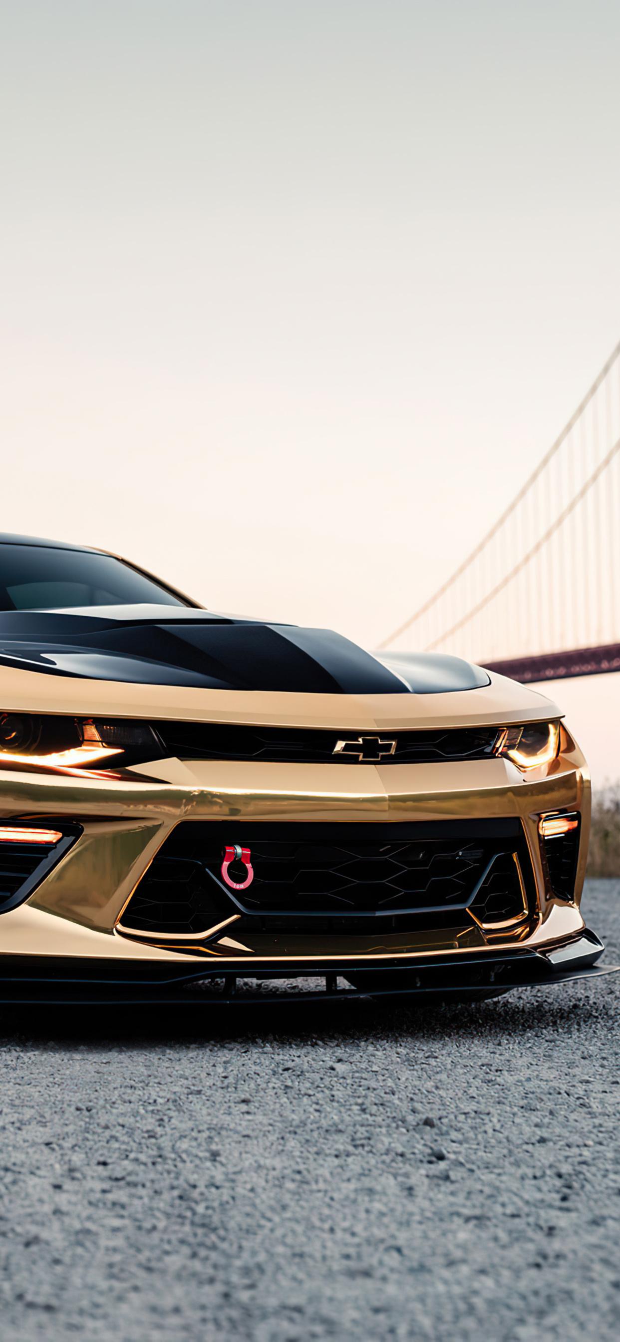 1242x2688 Gold Camaro Chrome 4k iPhone XS MAX HD 4k Wallpaper, Image, Background, Photo and Picture