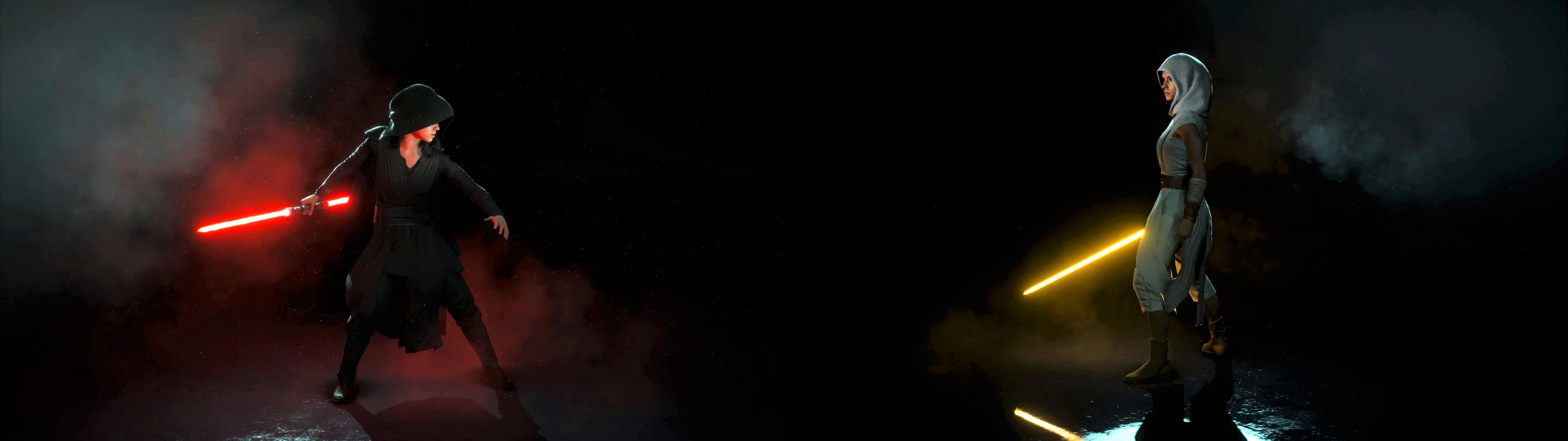 7680x2160 Created this Battlefront II Dark Rey vs Jedi Master Rey UltraWide wallpaper