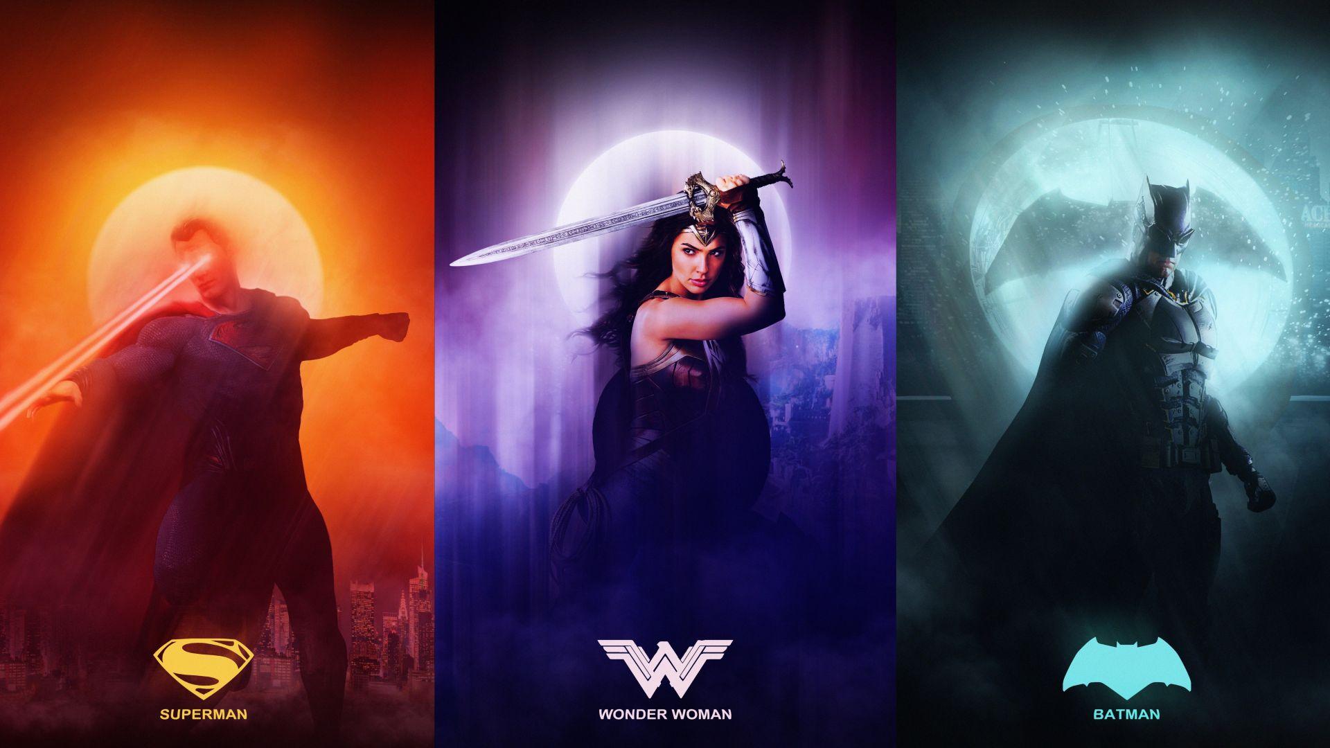 1920x1080 Desktop wallpaper justice league, superman, wonder woman, batman, collage, HD image, picture, background, 2232c2