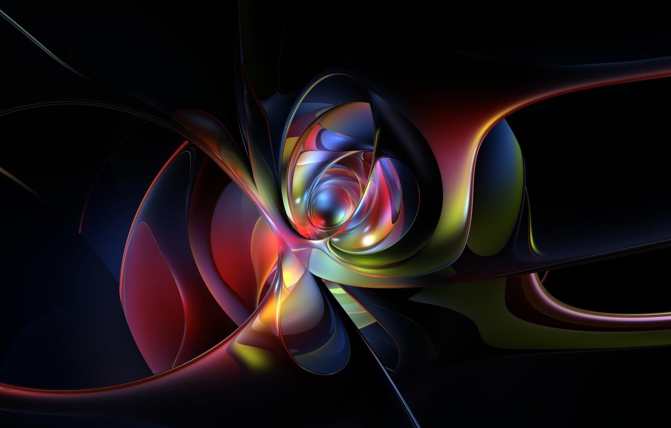 1332x850 Wallpaper line, circles, blue, green, red, black background image for desktop, section абстракции