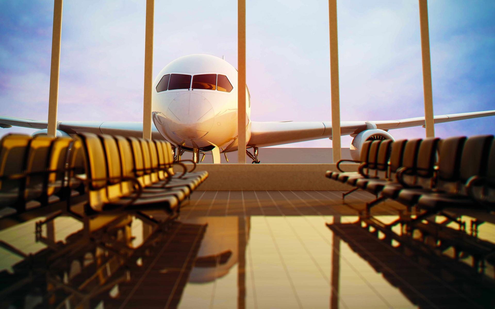 1920x1200 Wallpaper Airplane, airport, waiting room, benches, USA 1920x1200 HD Picture, Image