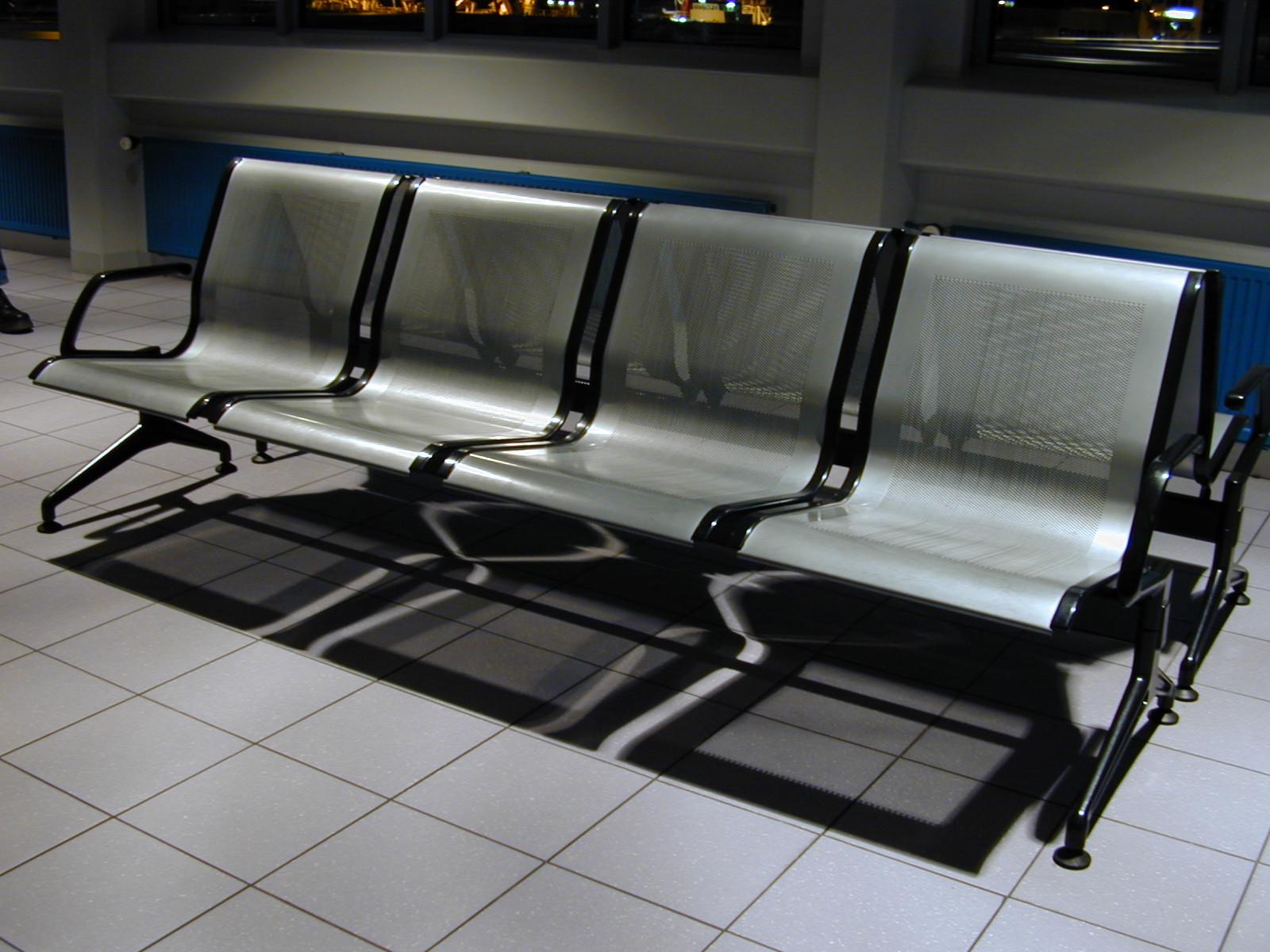 1600x1200 Image*After : photo : bench benches airport waiting room metal iron modern grates chair chairs